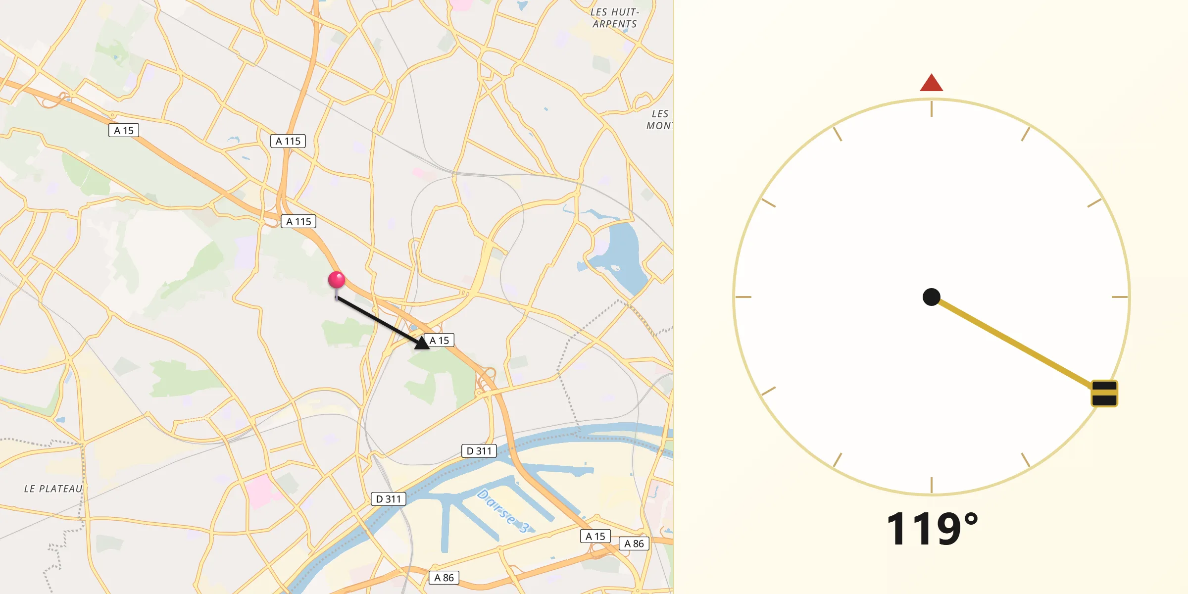 Direction vers la Qibla depuis Sannois