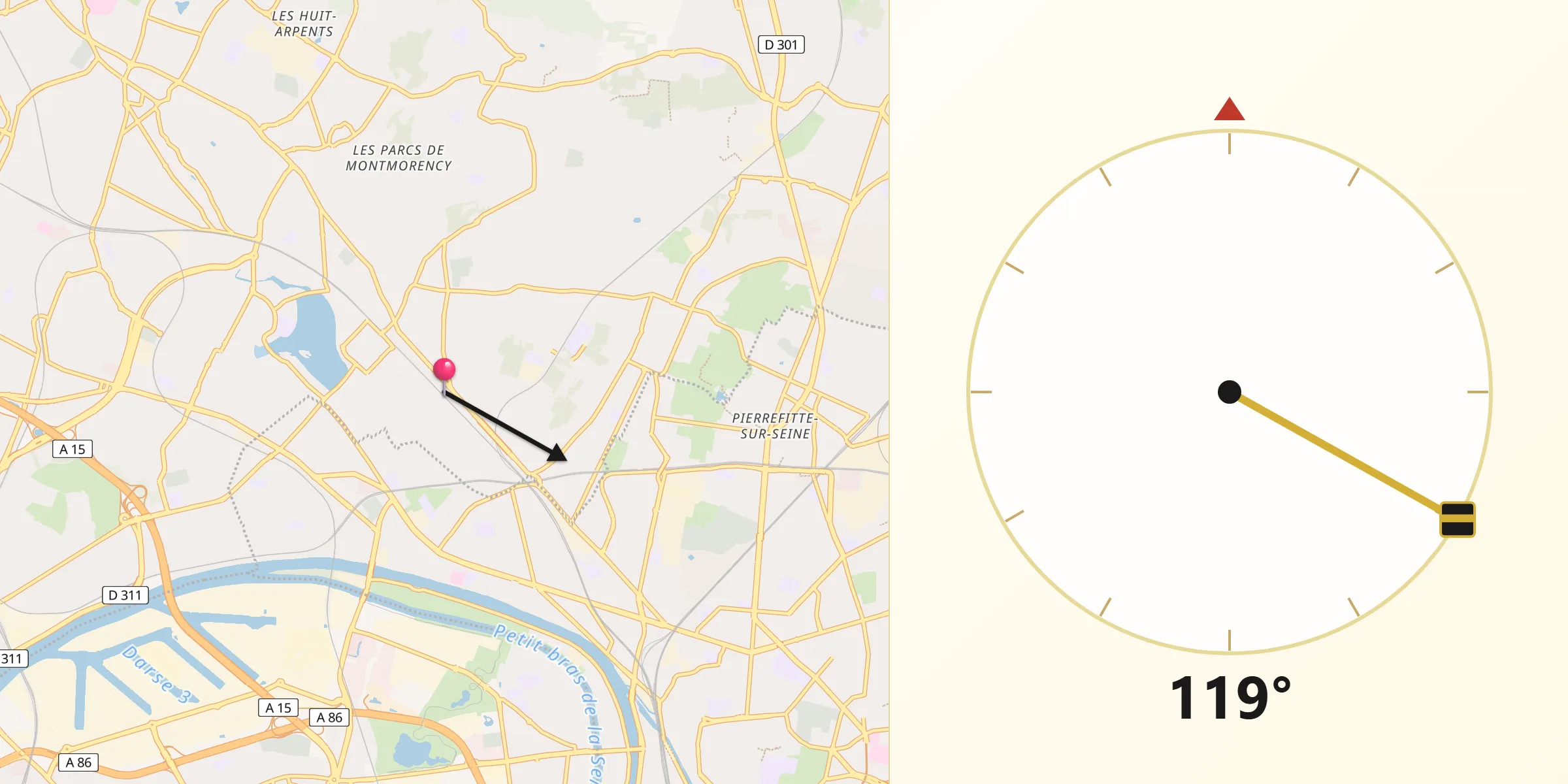 Direction vers la Qibla depuis Enghien-les-Bains
