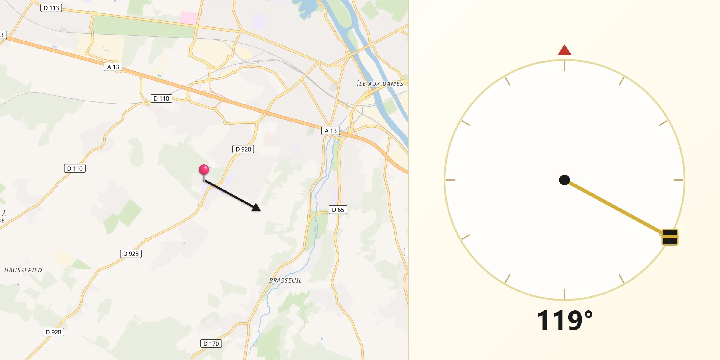 Direction vers la Qibla depuis Magnanville