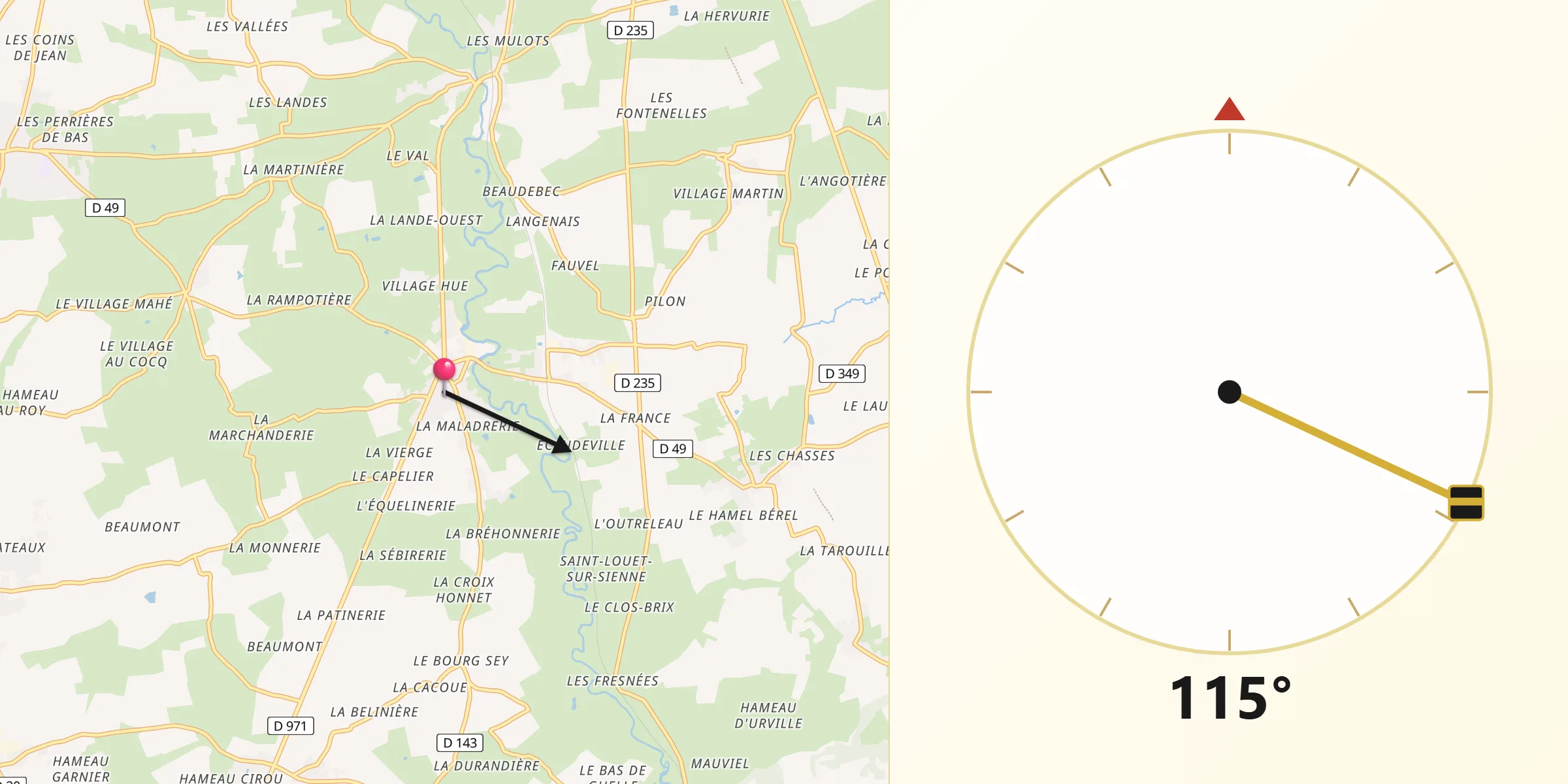 Direction vers la Qibla depuis Quettreville-sur-Sienne