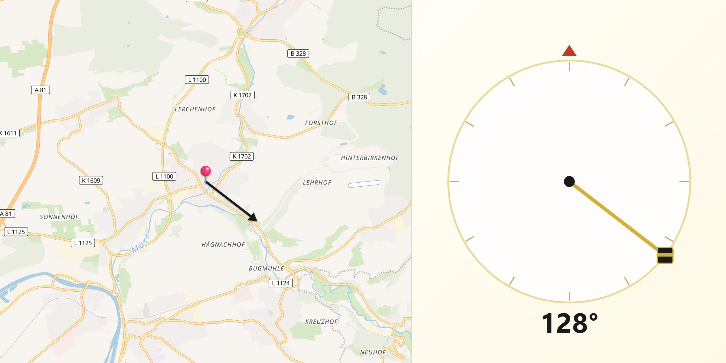 Qibla-Richtung von Steinheim am der Murr