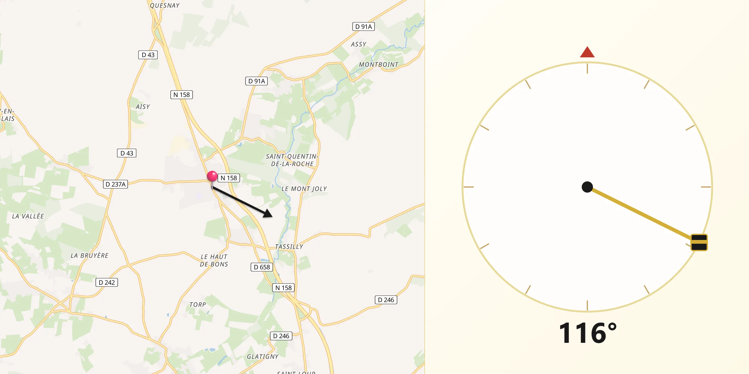Direction vers la Qibla depuis Potigny