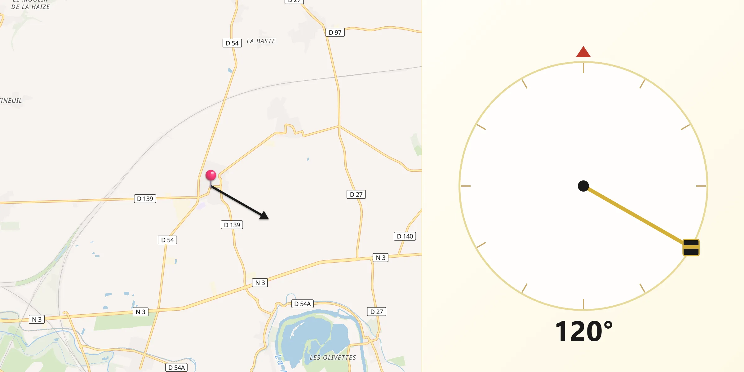 Direction vers la Qibla depuis Charny