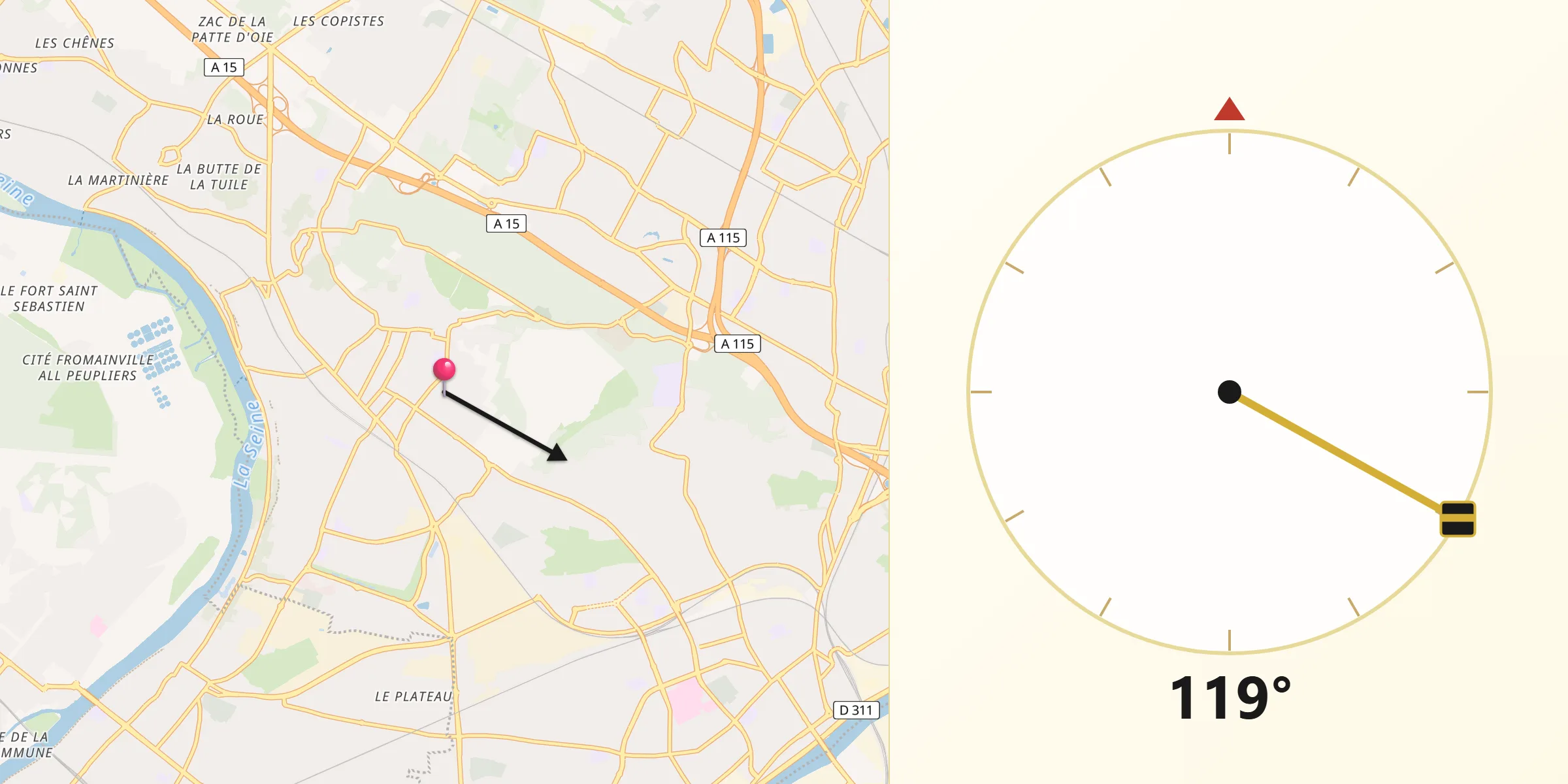 Direction vers la Qibla depuis Cormeilles-en-Parisis