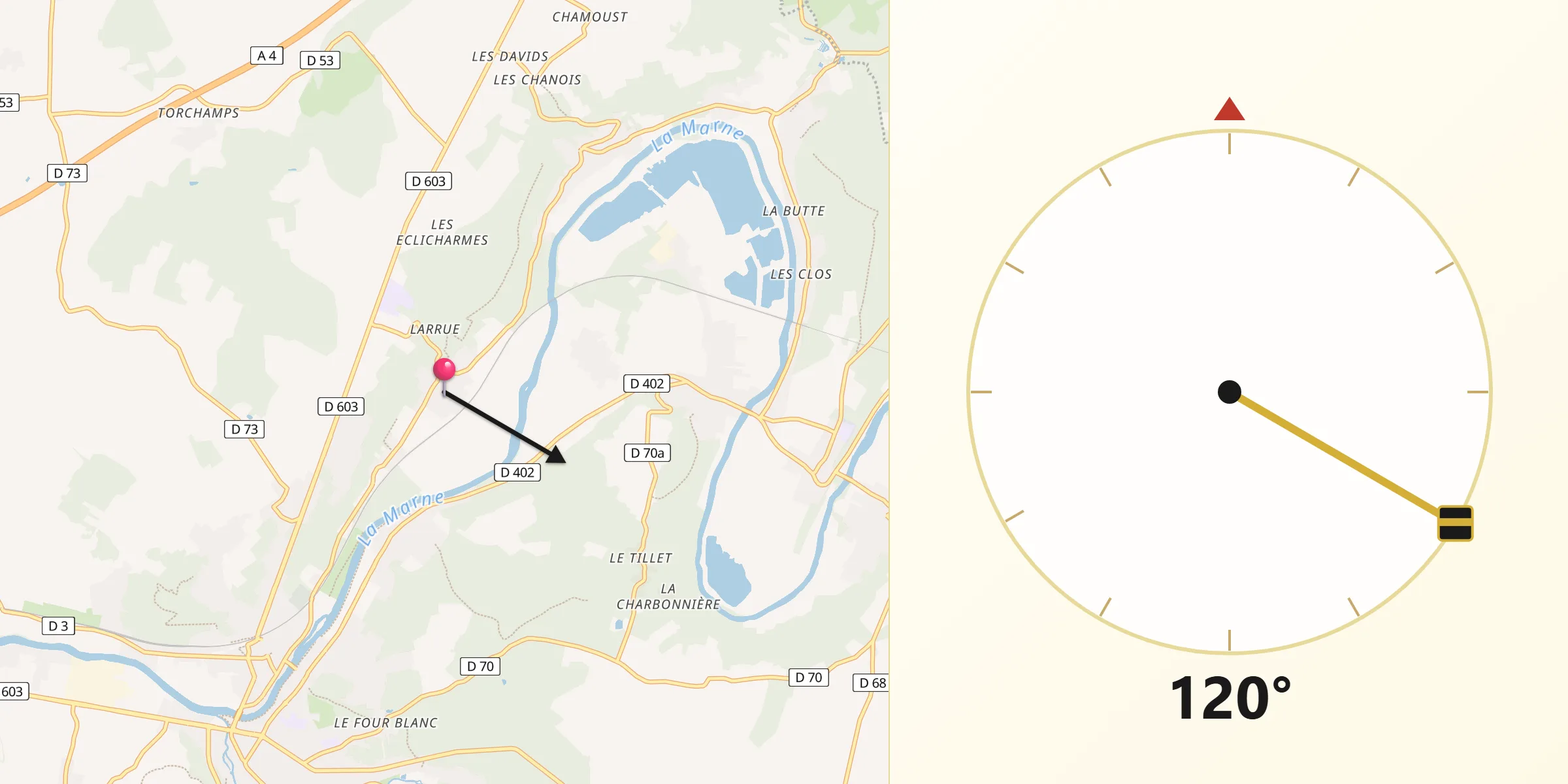 Direction vers la Qibla depuis Chamigny
