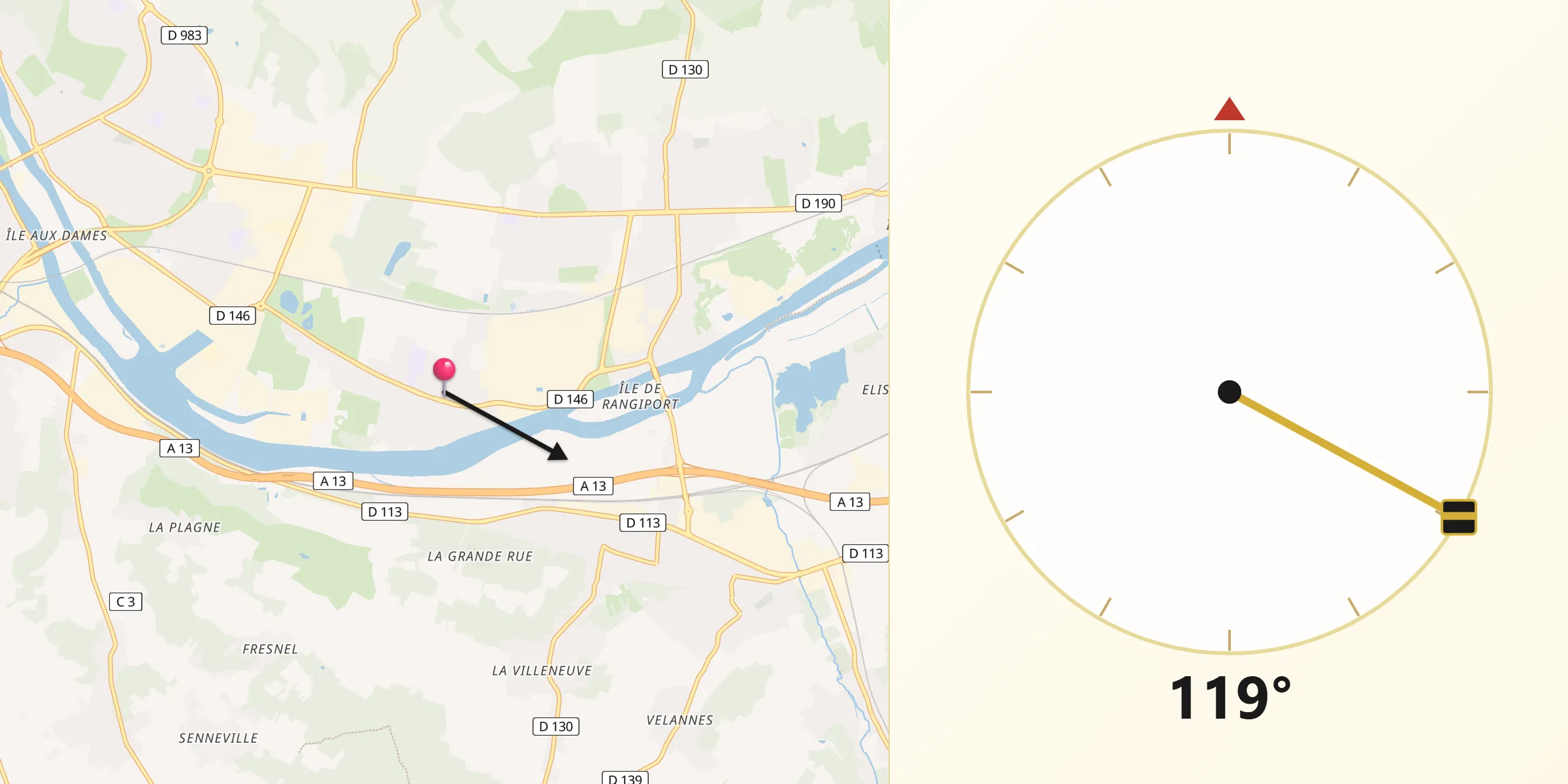 Direction vers la Qibla depuis Porcheville