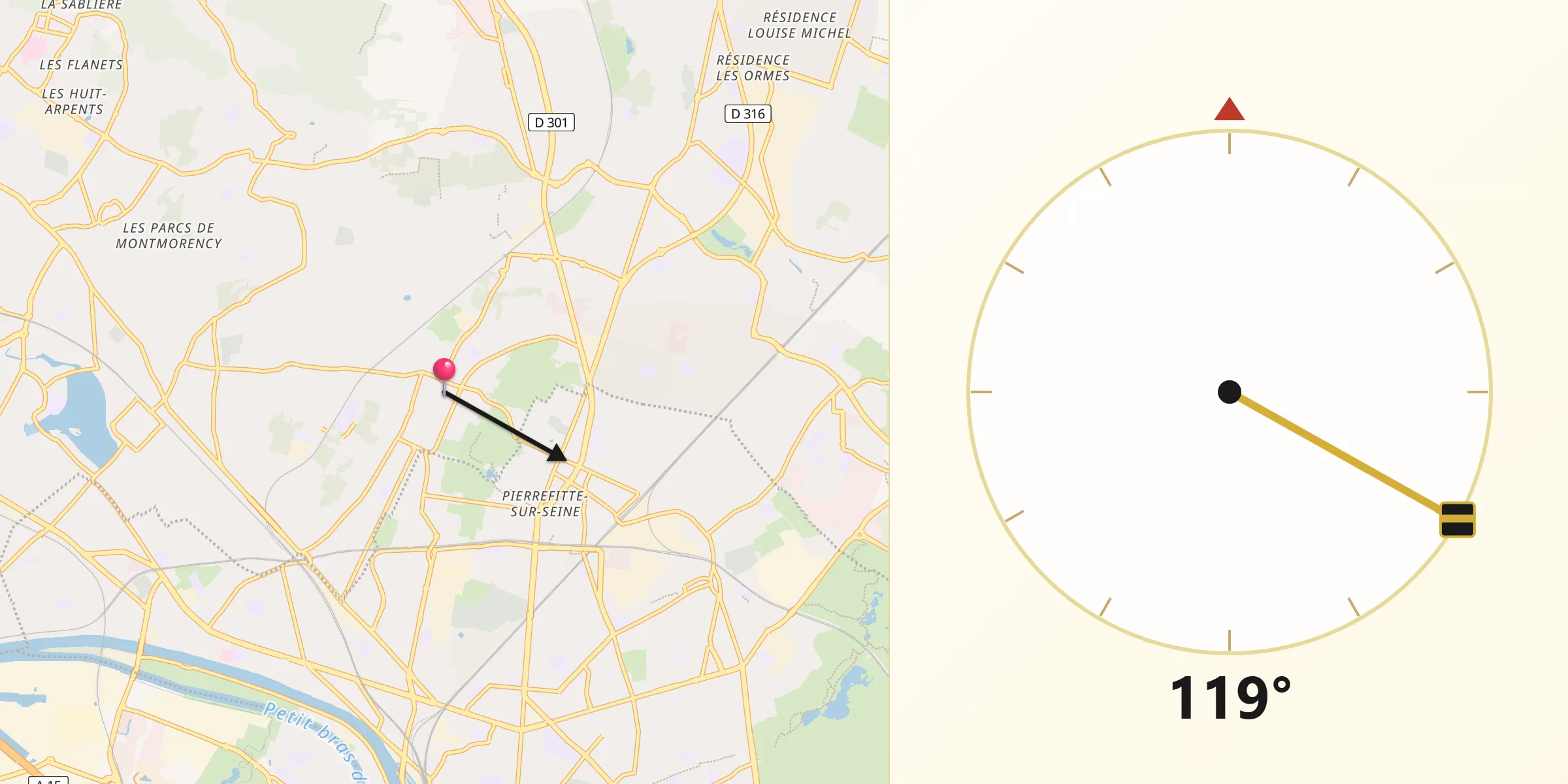 Direction vers la Qibla depuis Montmagny