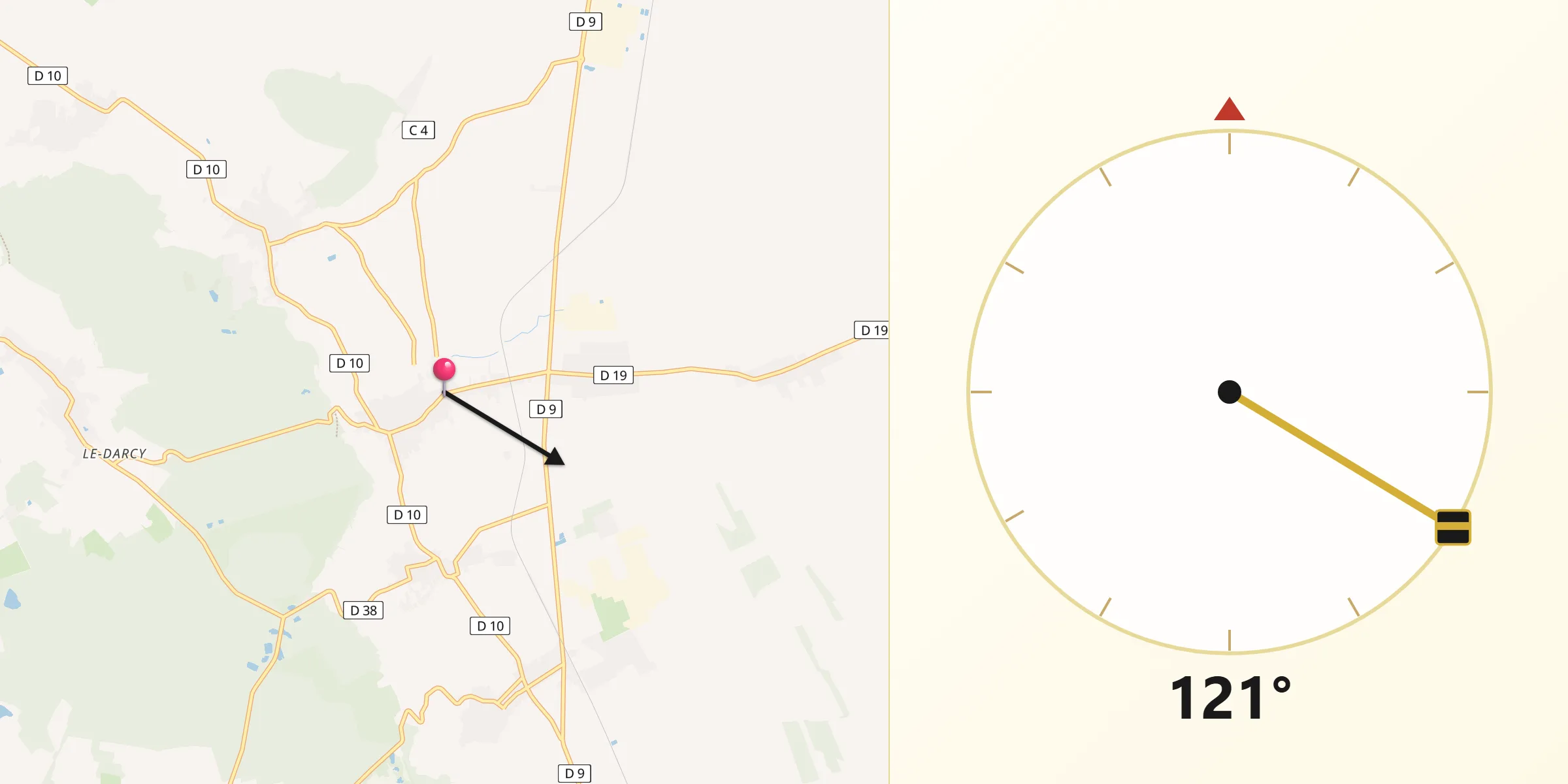 Direction vers la Qibla depuis Avize