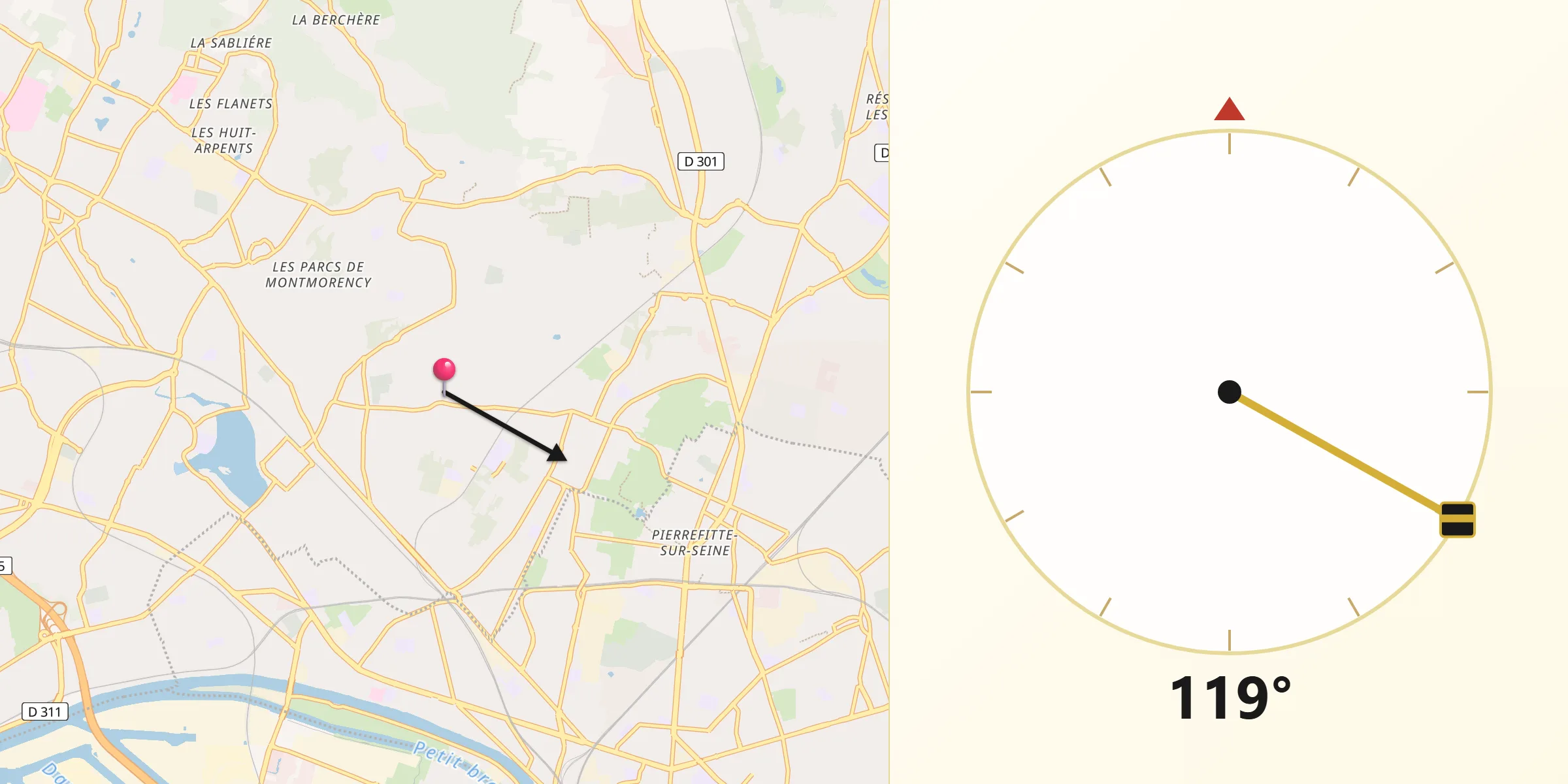 Direction vers la Qibla depuis Deuil-la-Barre
