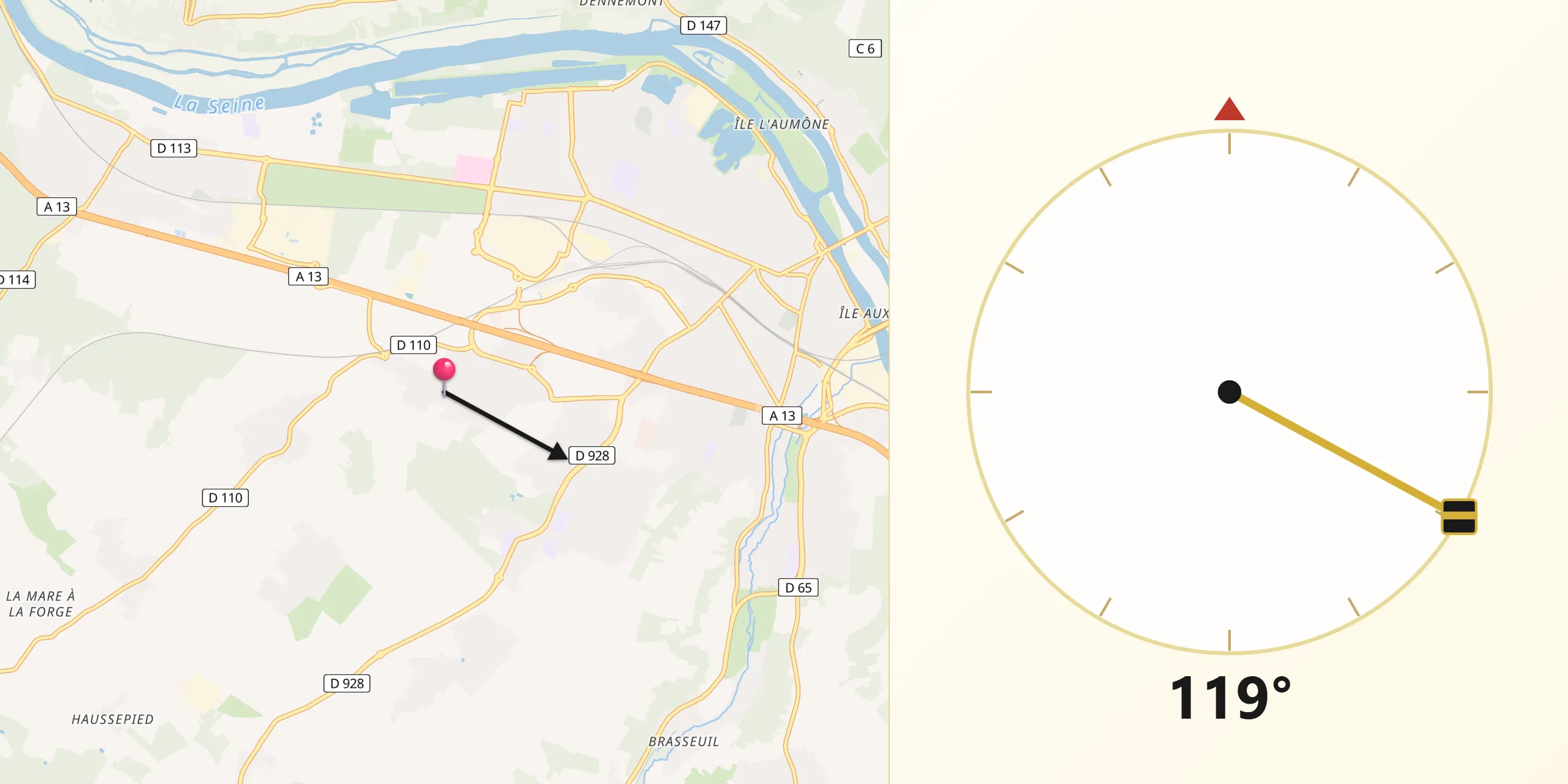 Direction vers la Qibla depuis Buchelay