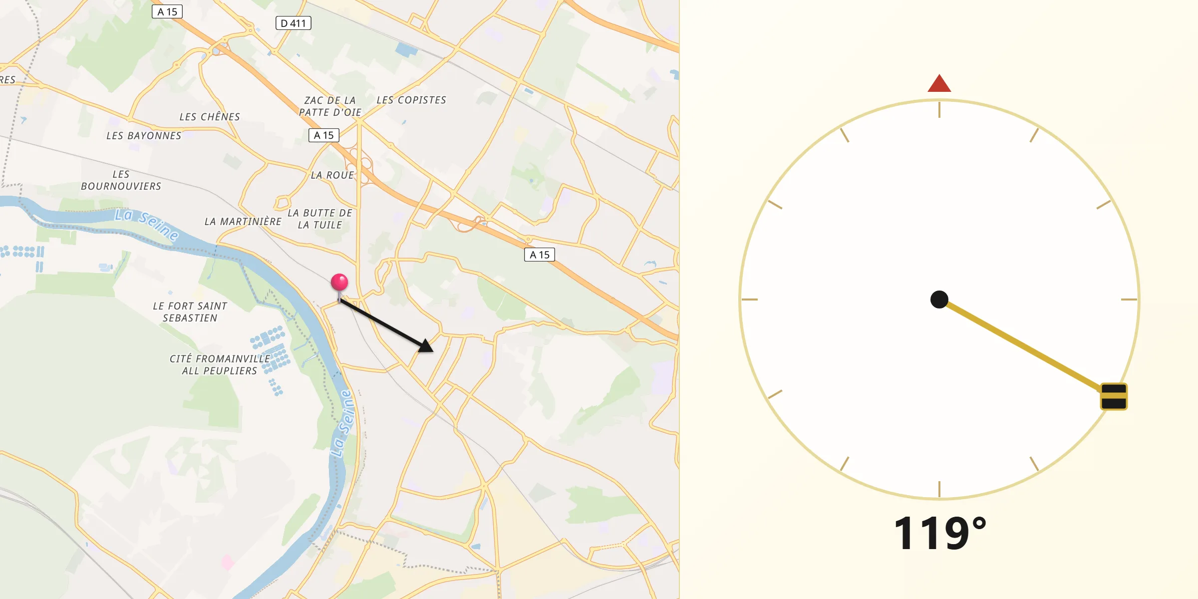 Direction vers la Qibla depuis La Frette-sur-Seine