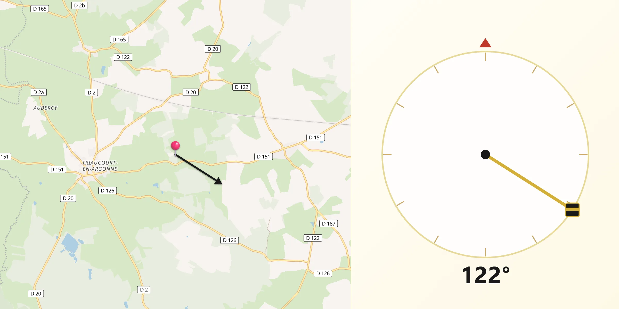 Direction vers la Qibla depuis Èvres