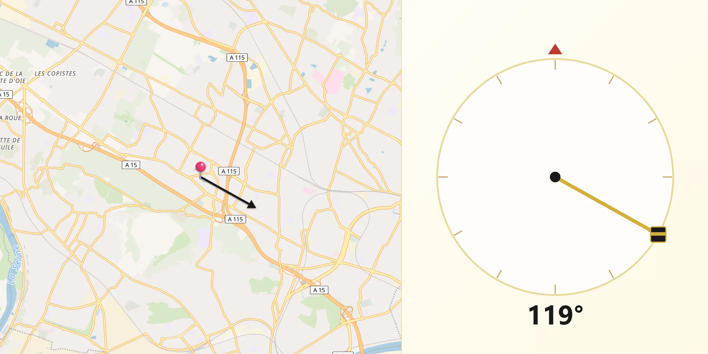 Direction vers la Qibla depuis Franconville
