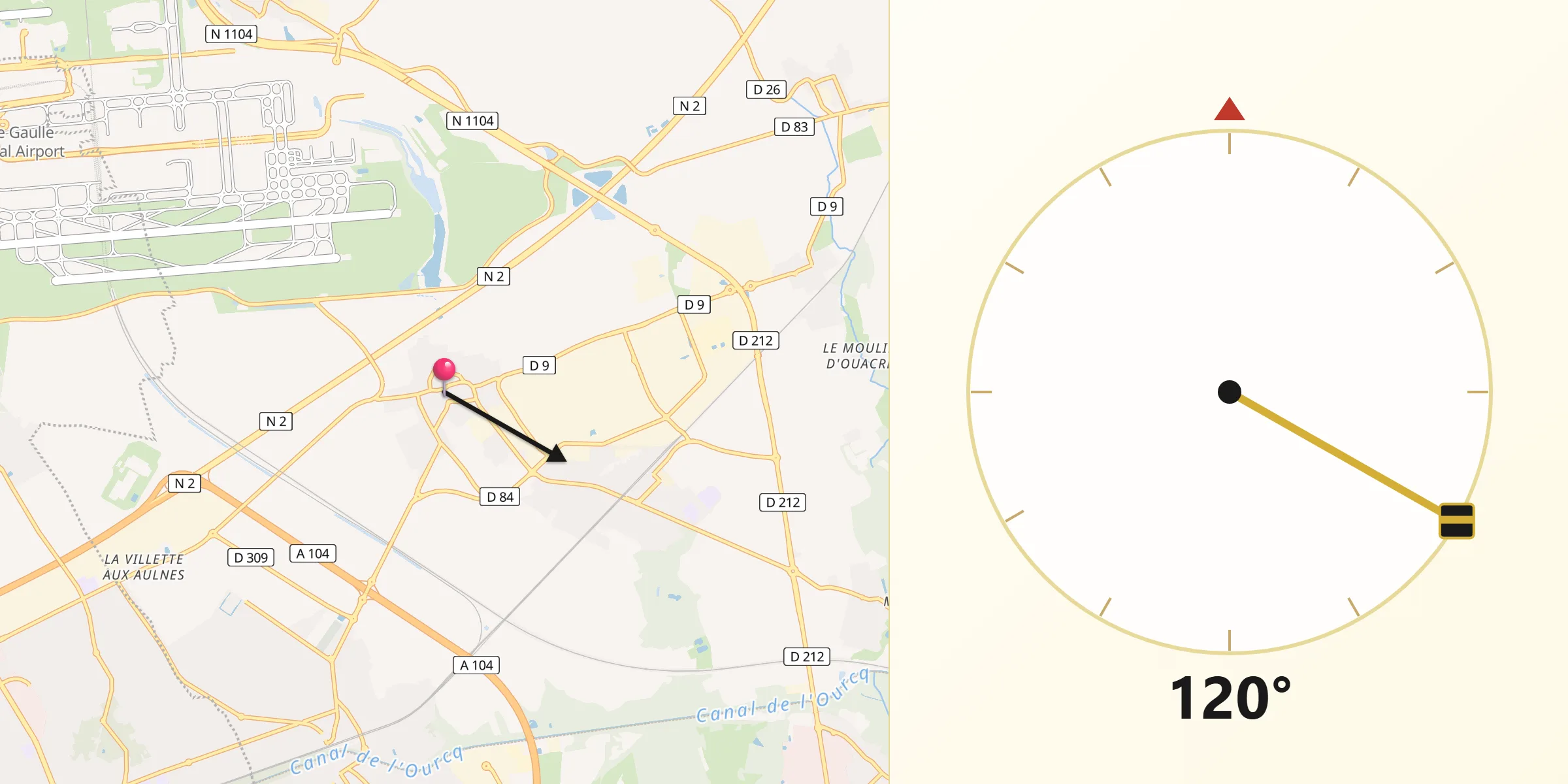 Direction vers la Qibla depuis Mitry-Mory