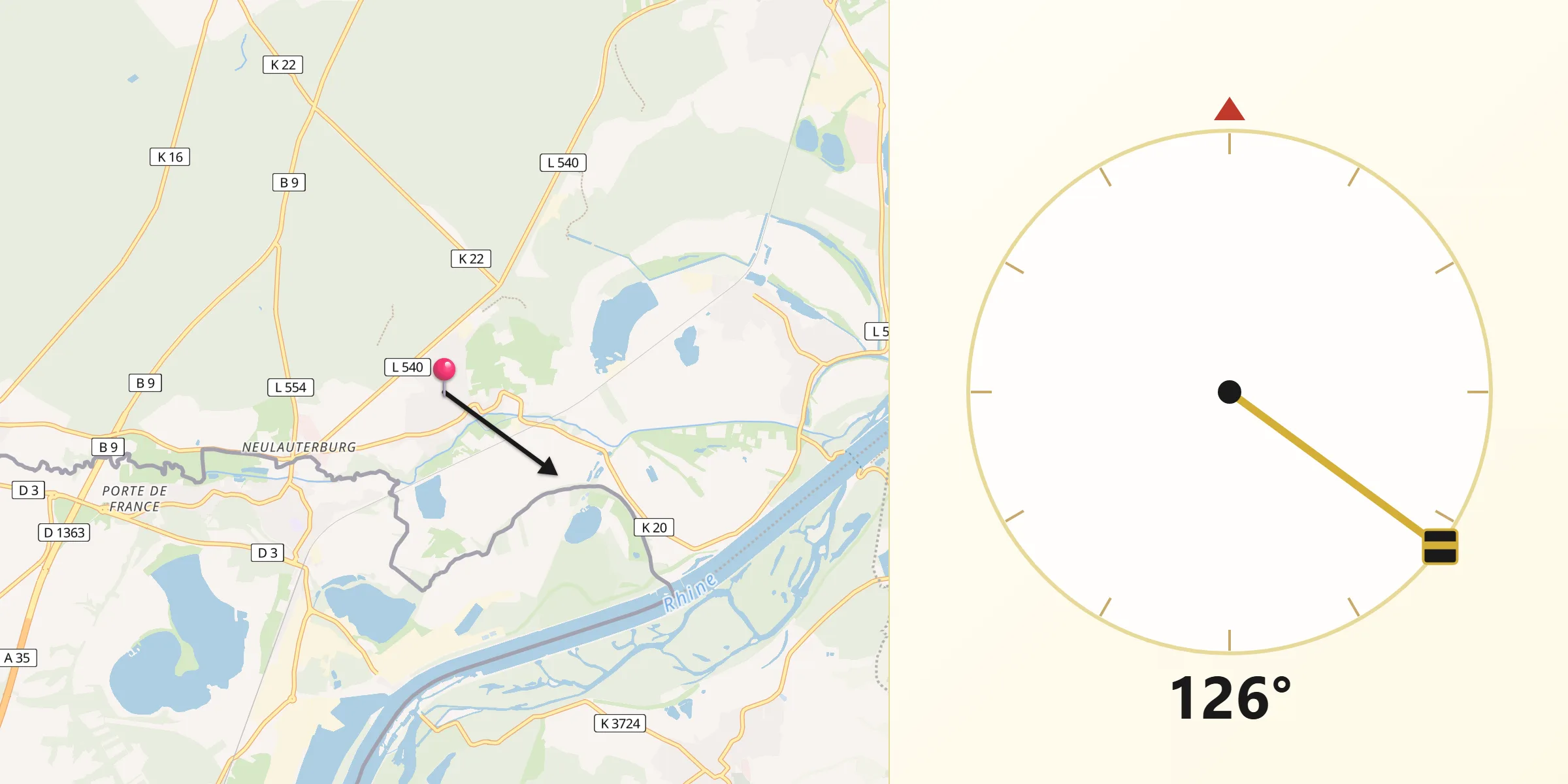 Qibla-Richtung von Berg
