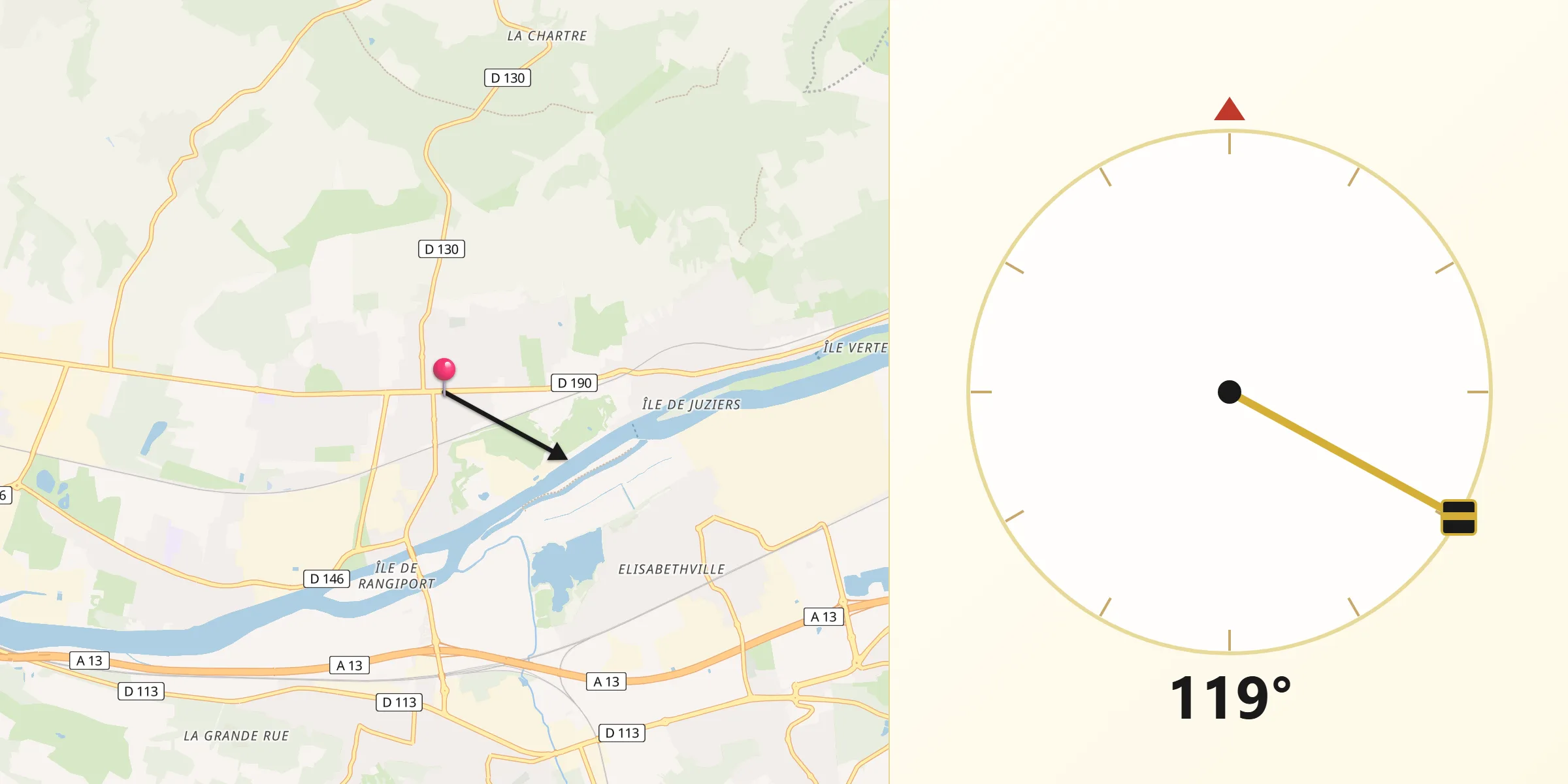 Direction vers la Qibla depuis Gargenville