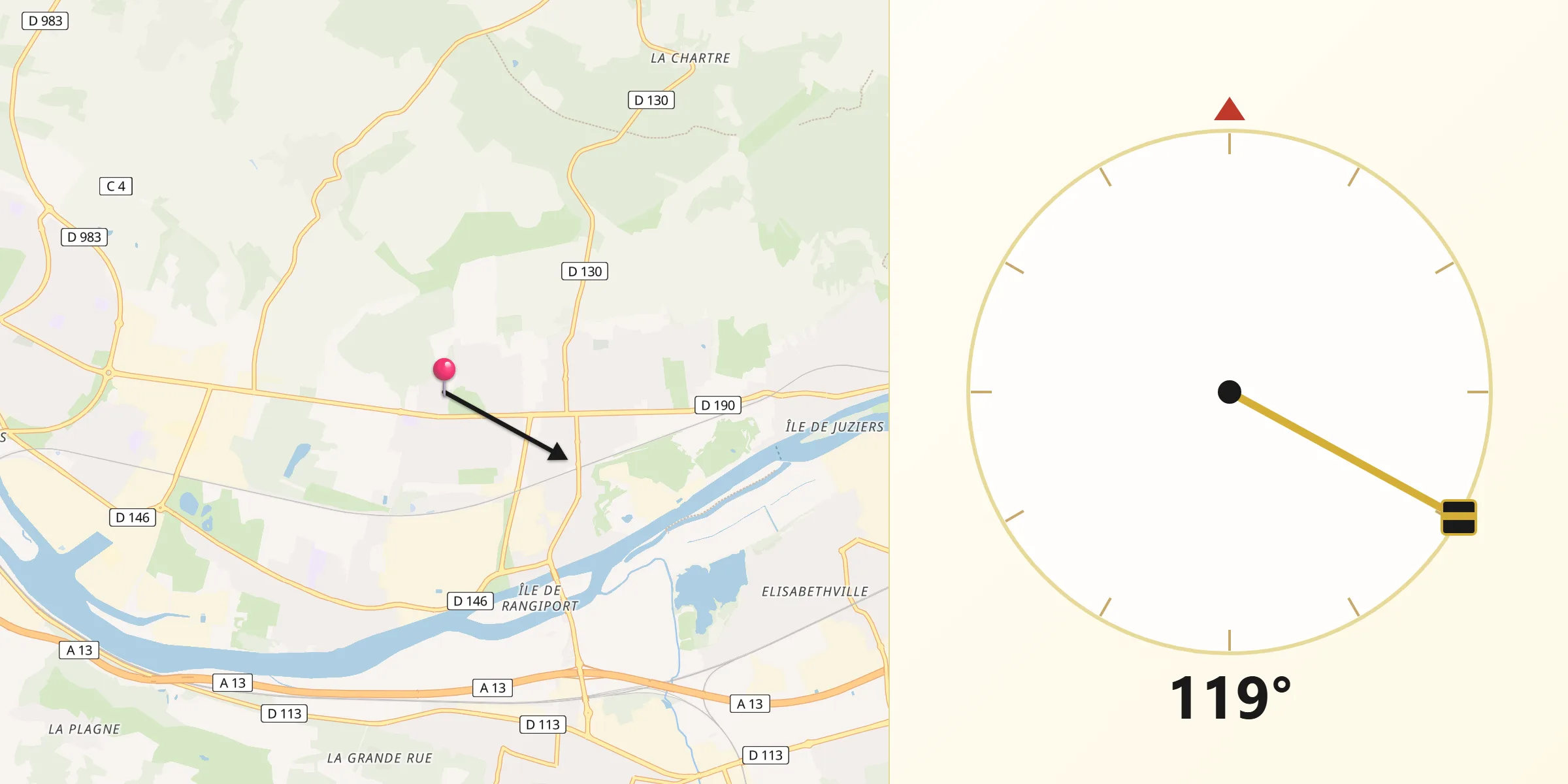 Direction vers la Qibla depuis Issou