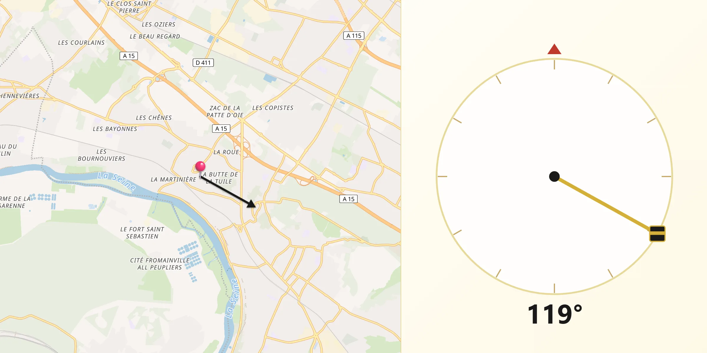 Direction vers la Qibla depuis Herblay