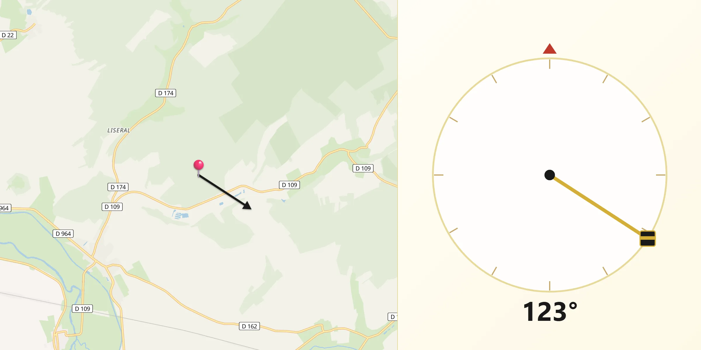 Direction vers la Qibla depuis Seuzey