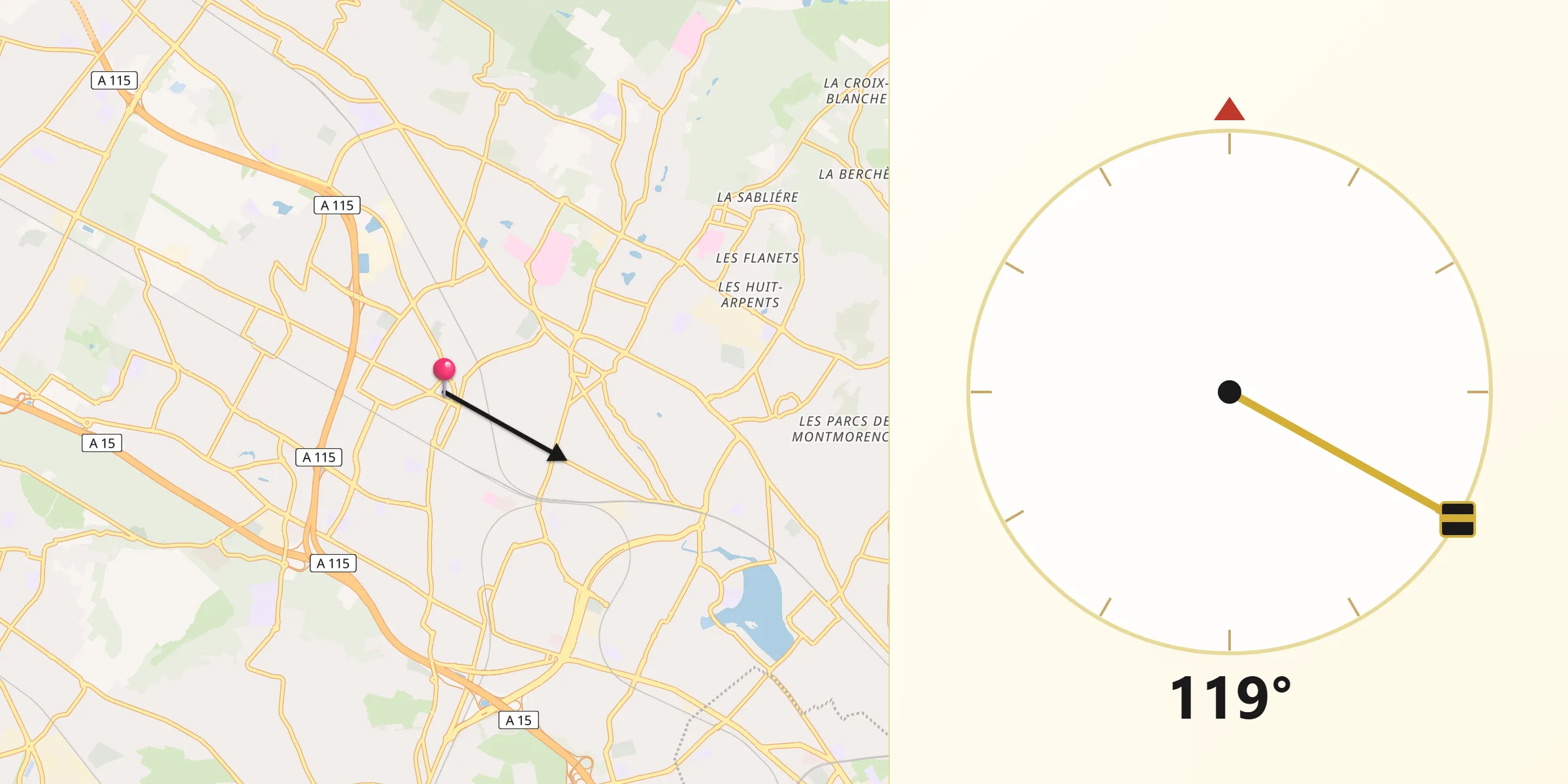 Direction vers la Qibla depuis Ermont
