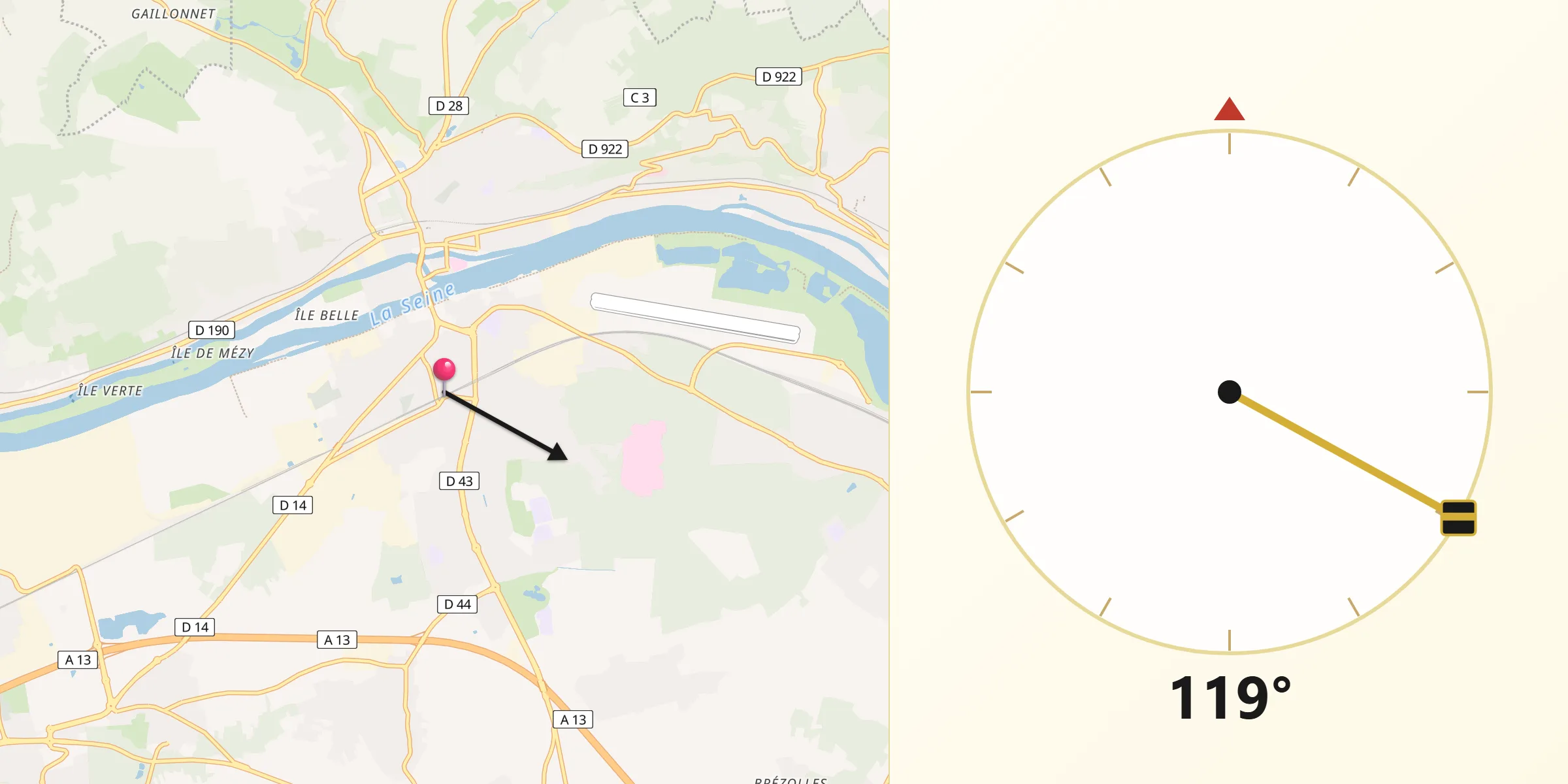 Direction vers la Qibla depuis Les Mureaux