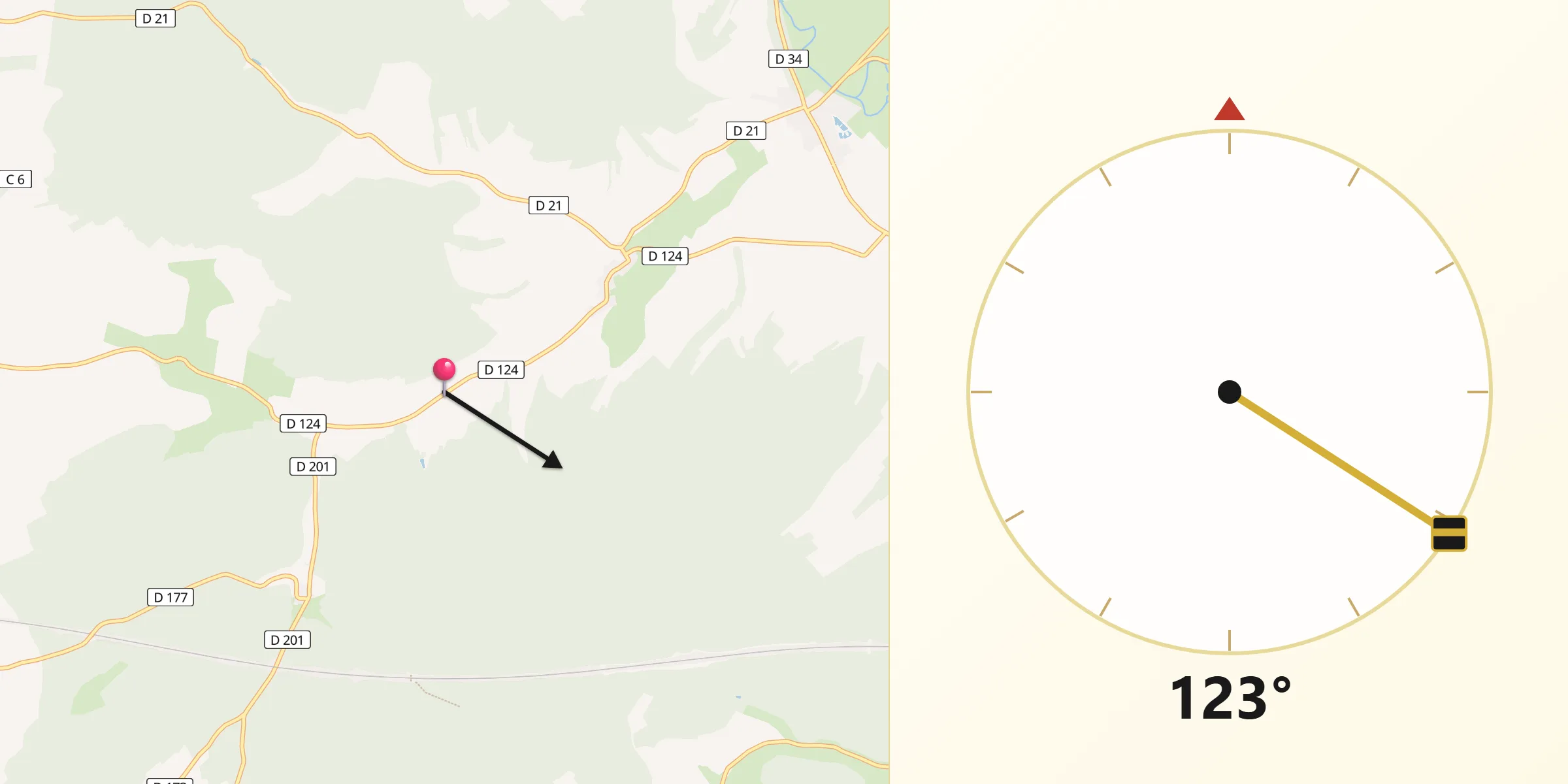 Direction vers la Qibla depuis Tilly-sur-Meuse
