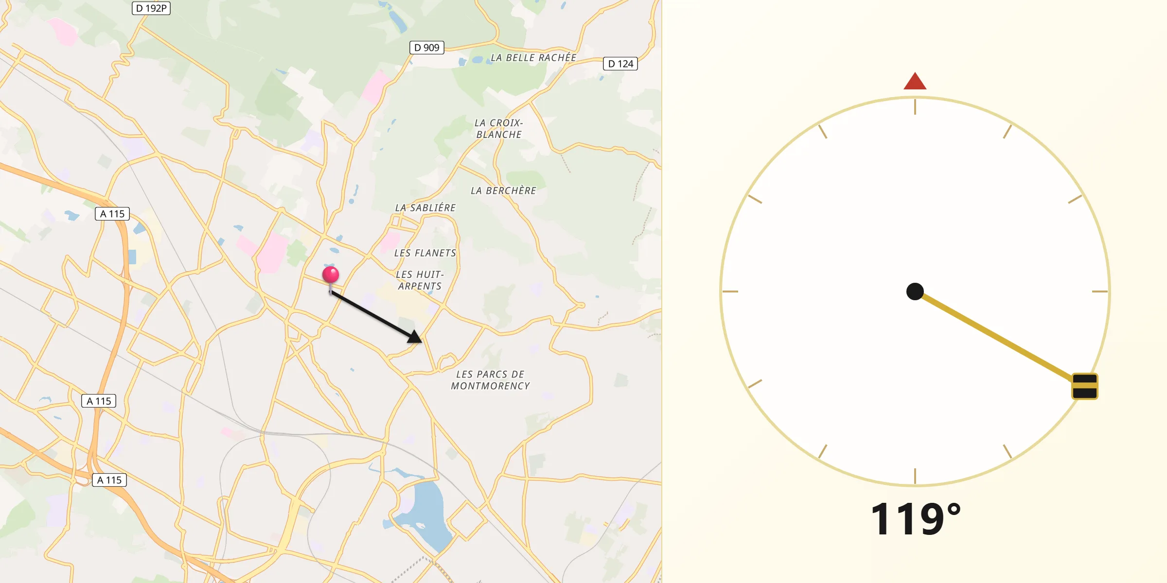 Direction vers la Qibla depuis Eaubonne