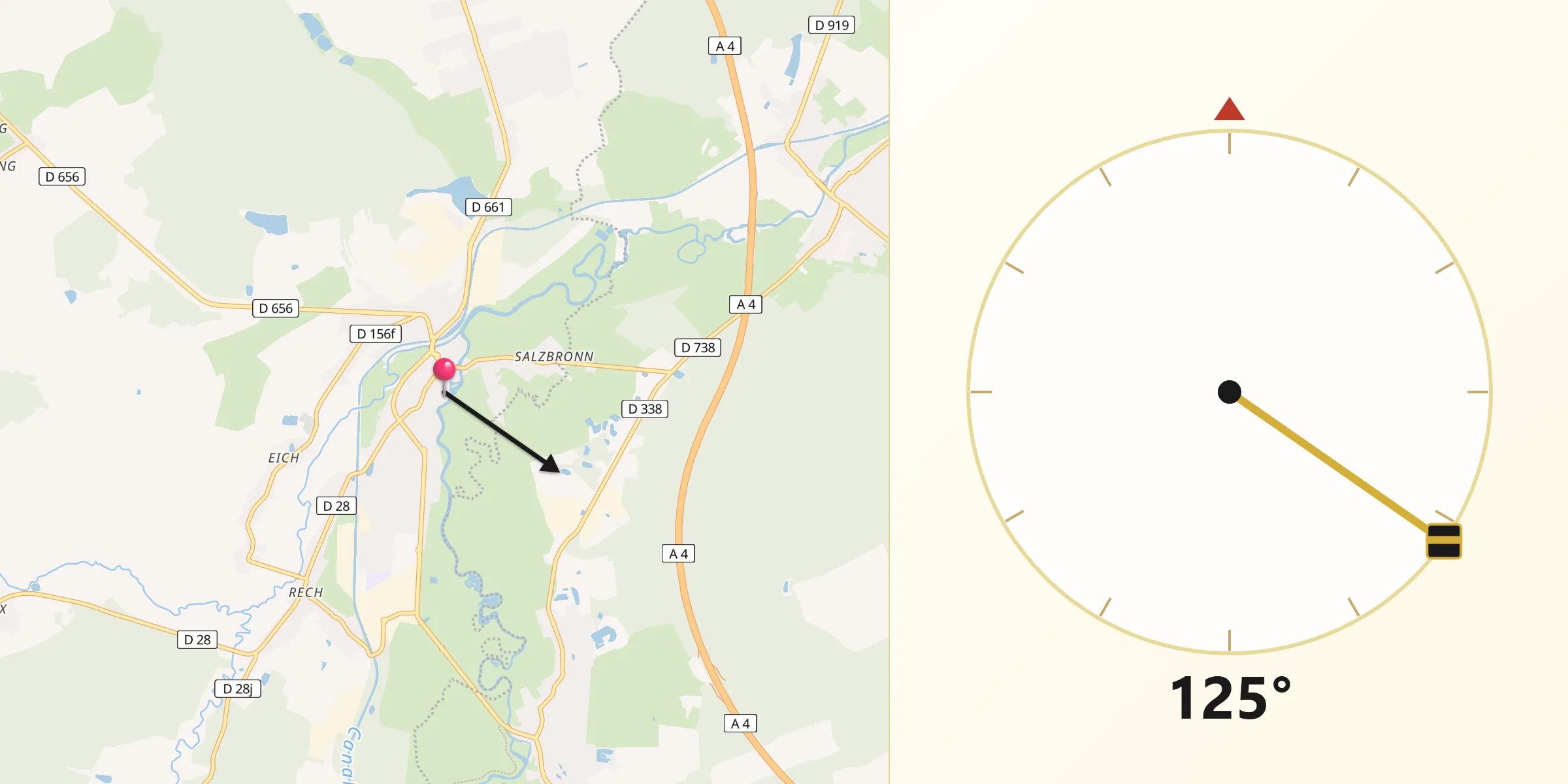 Direction vers la Qibla depuis Sarralbe