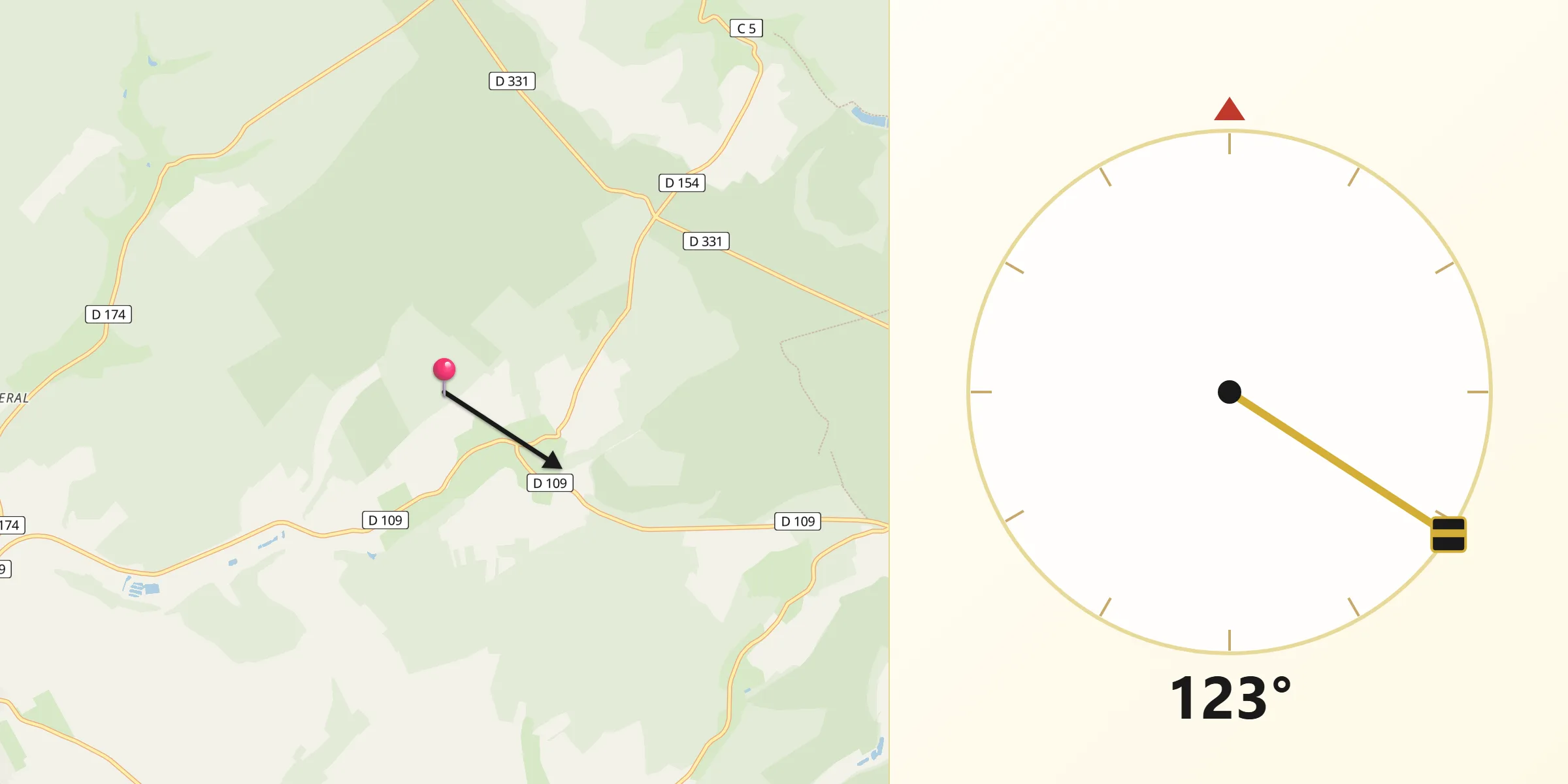 Direction vers la Qibla depuis Dompierre-aux-Bois