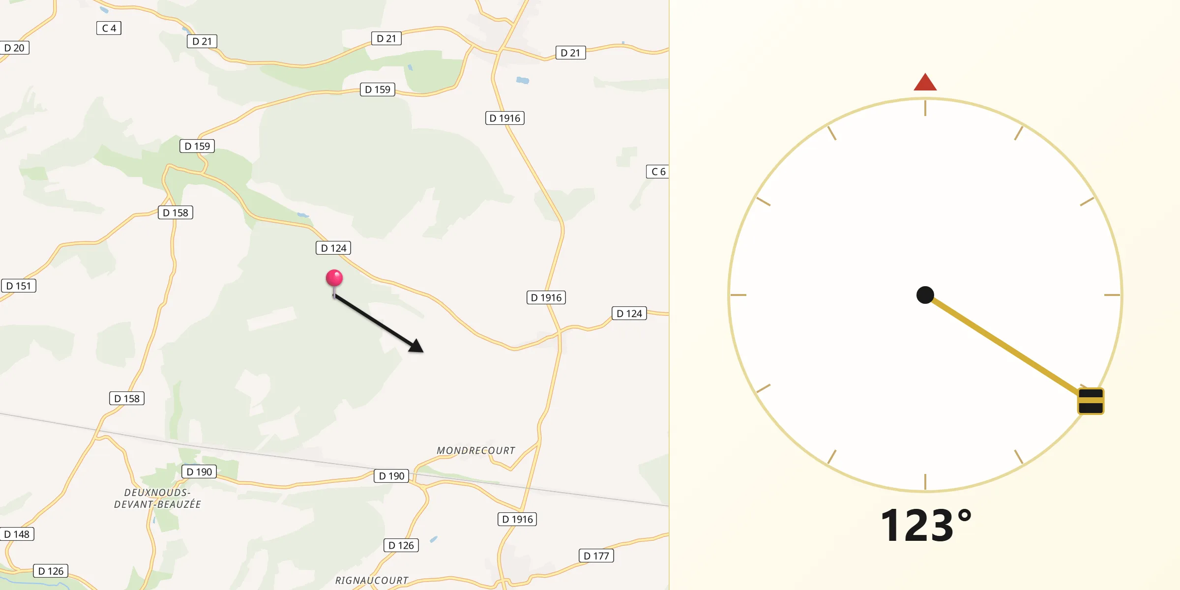 Direction vers la Qibla depuis Heippes
