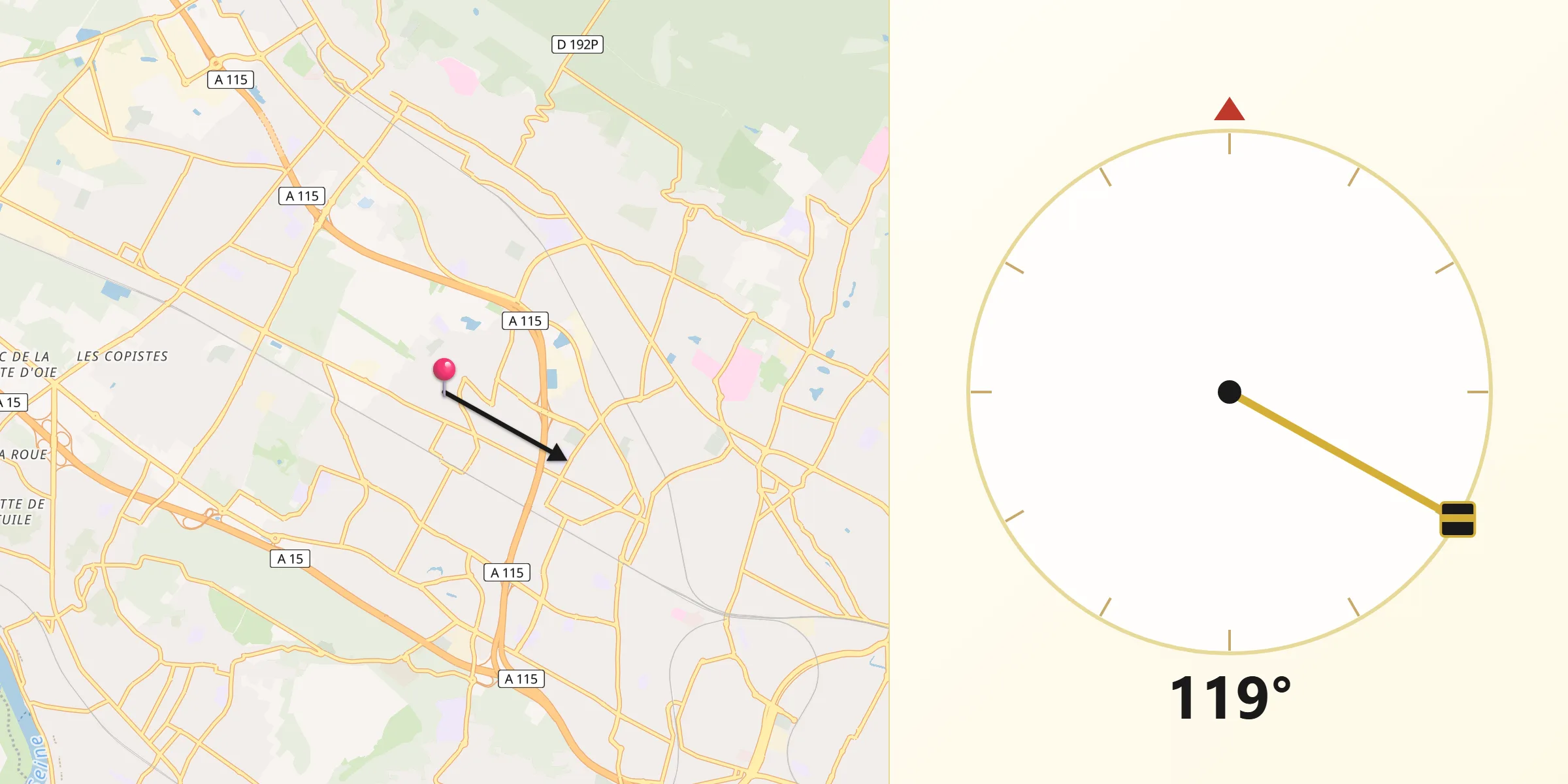 Direction vers la Qibla depuis Le Plessis-Bouchard