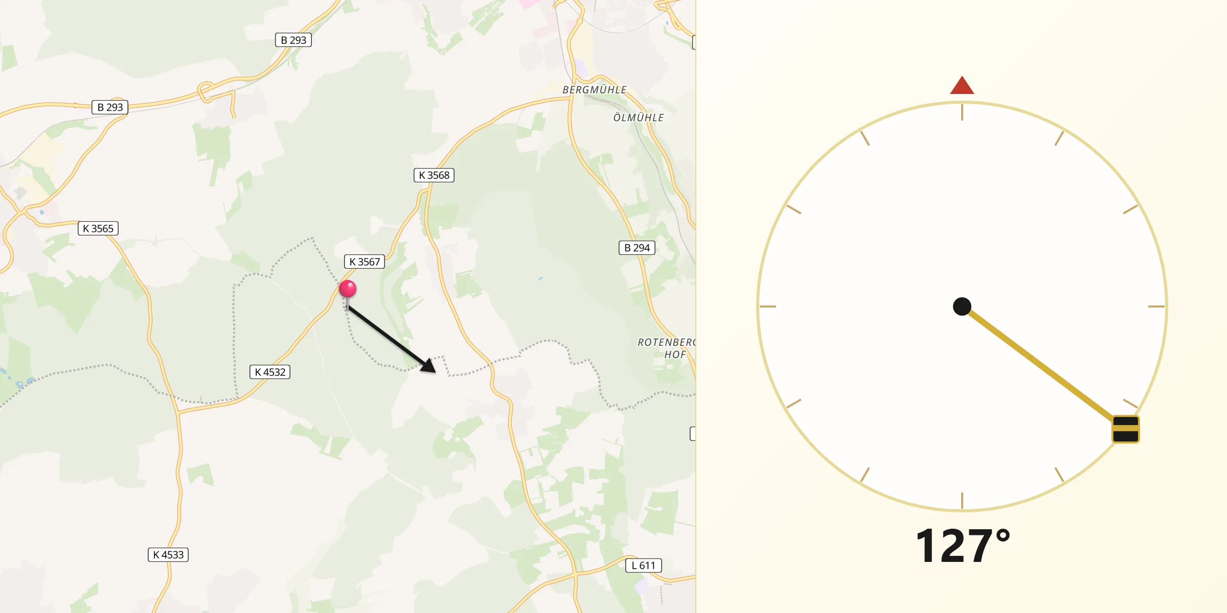 Qibla-Richtung von Karlsruhe Region