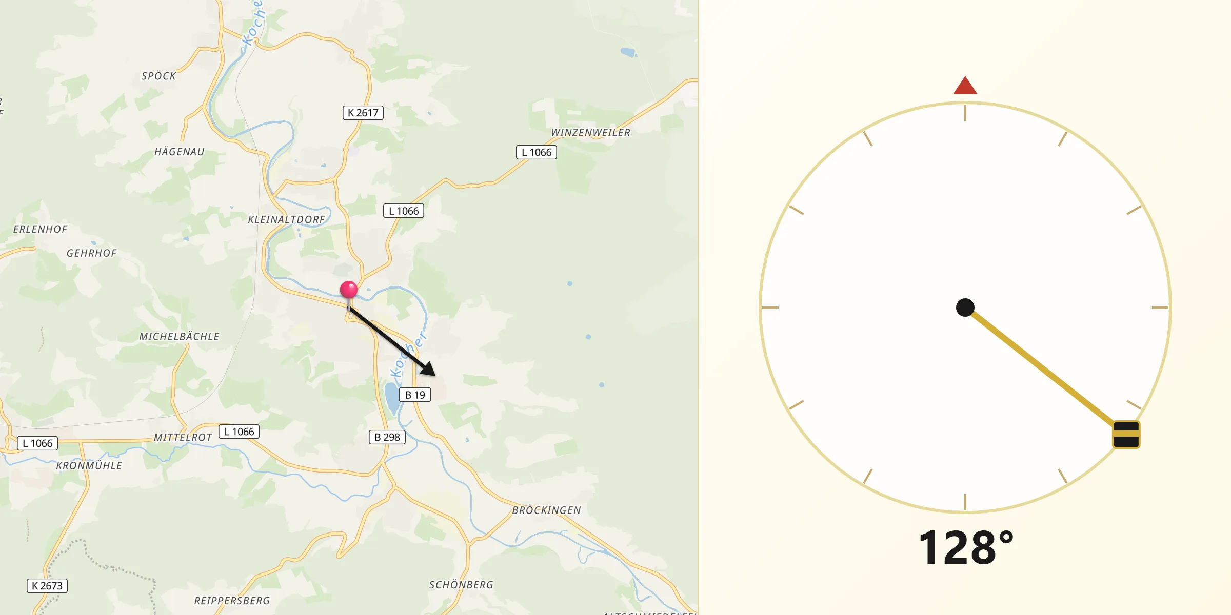 Qibla-Richtung von Gaildorf