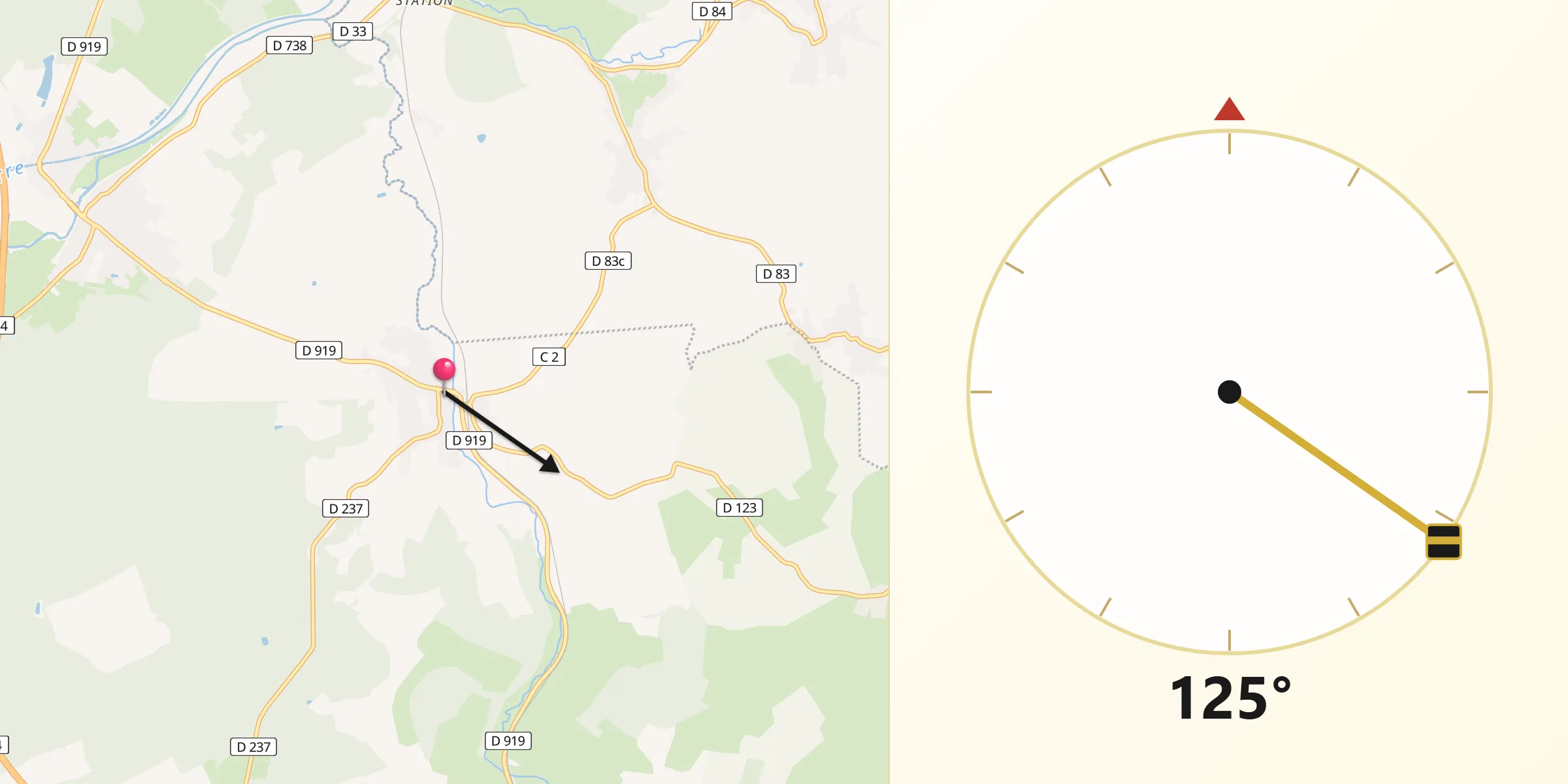 Direction vers la Qibla depuis Oermingen