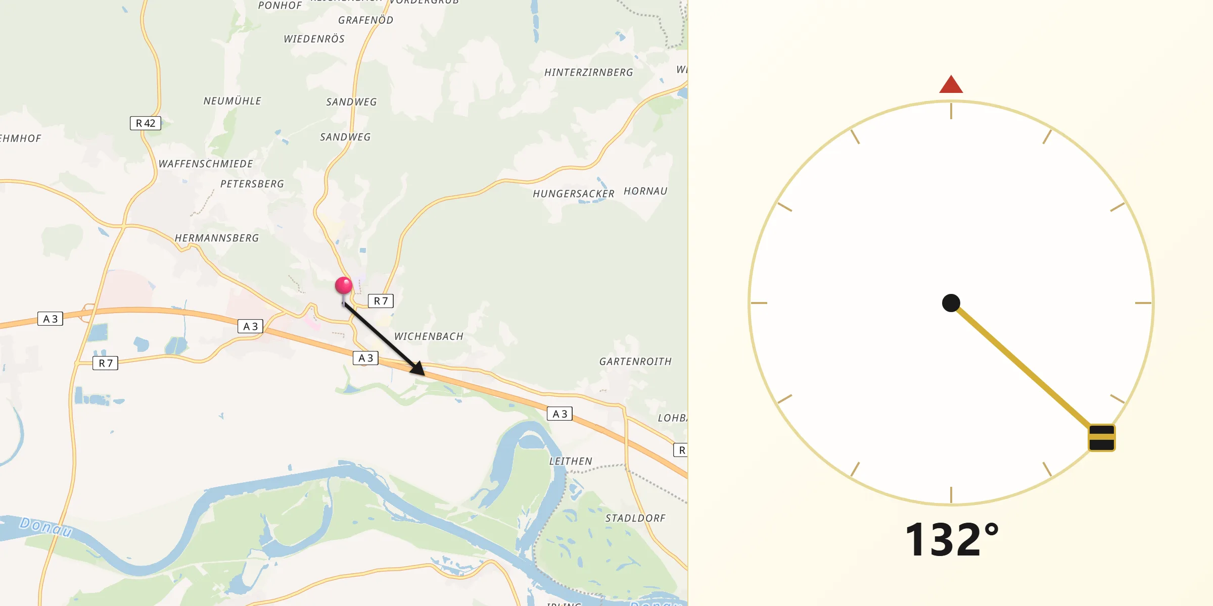 Qibla-Richtung von Wörth an der Donau