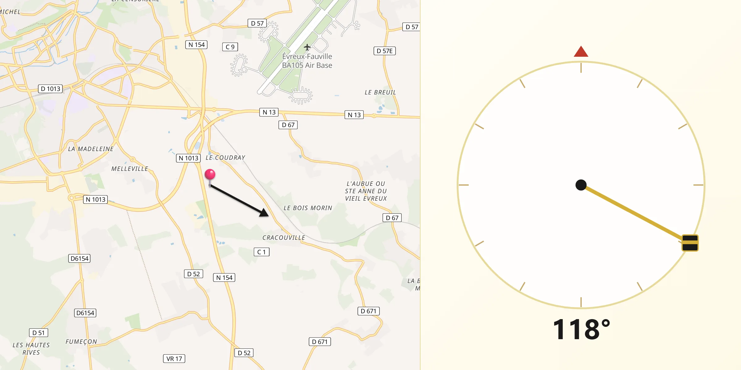 Direction vers la Qibla depuis Guichainville