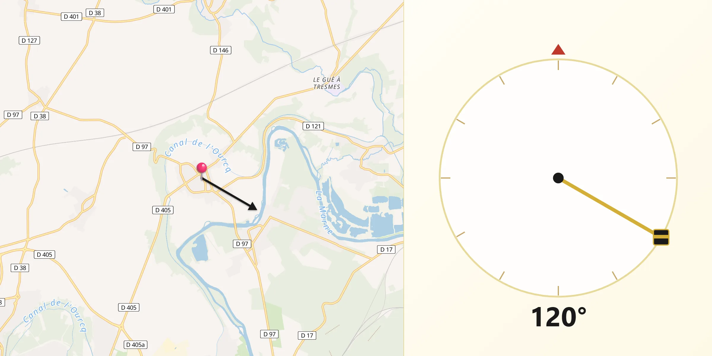 Direction vers la Qibla depuis Varreddes