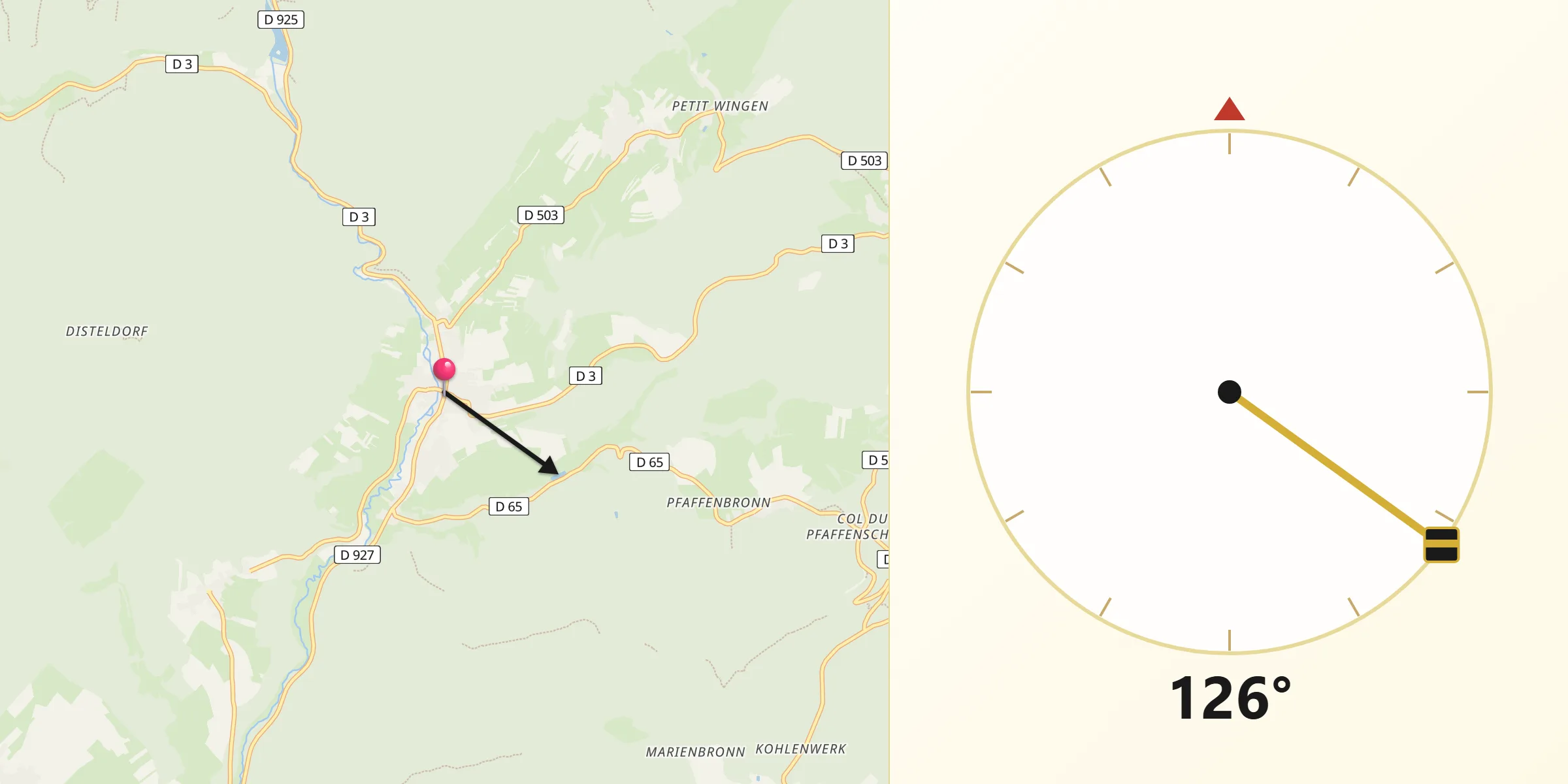 Direction vers la Qibla depuis Lembach