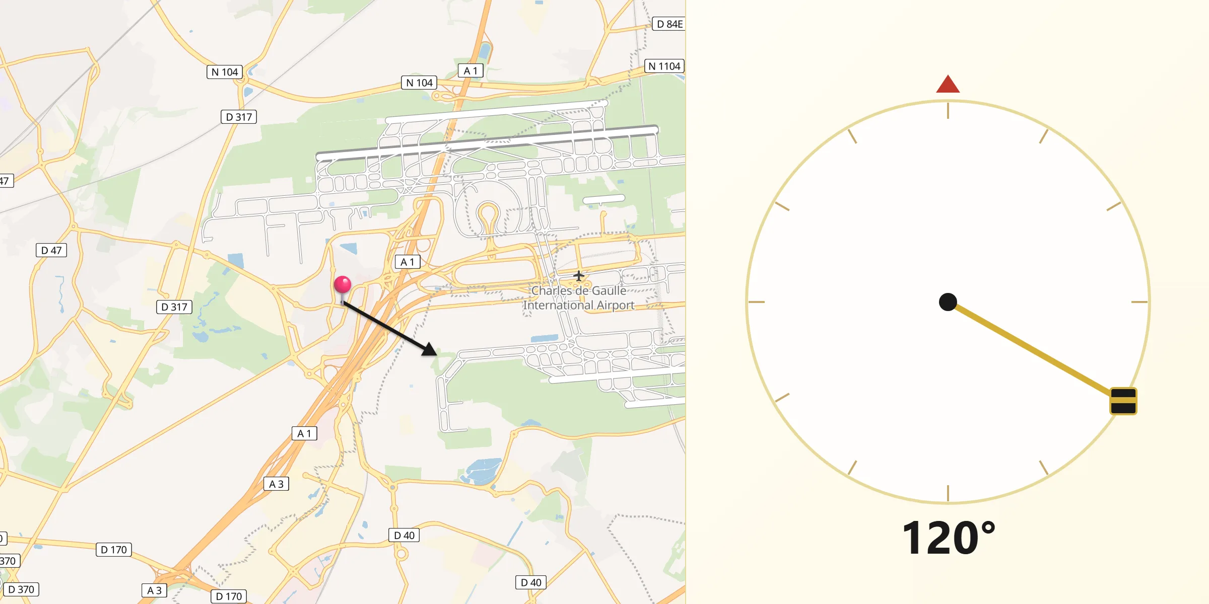 Direction vers la Qibla depuis Roissy-en-France