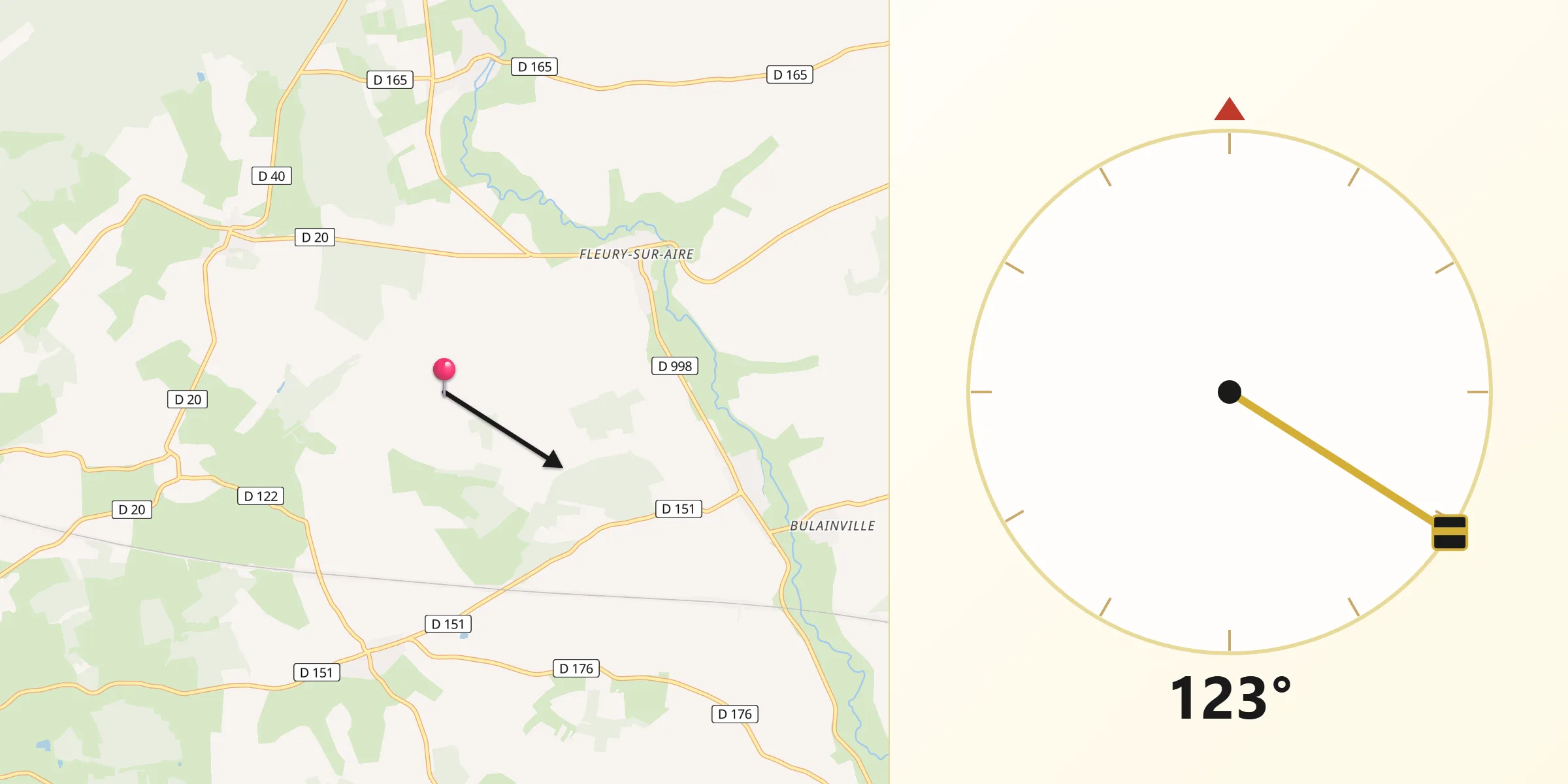 Direction vers la Qibla depuis Nubécourt