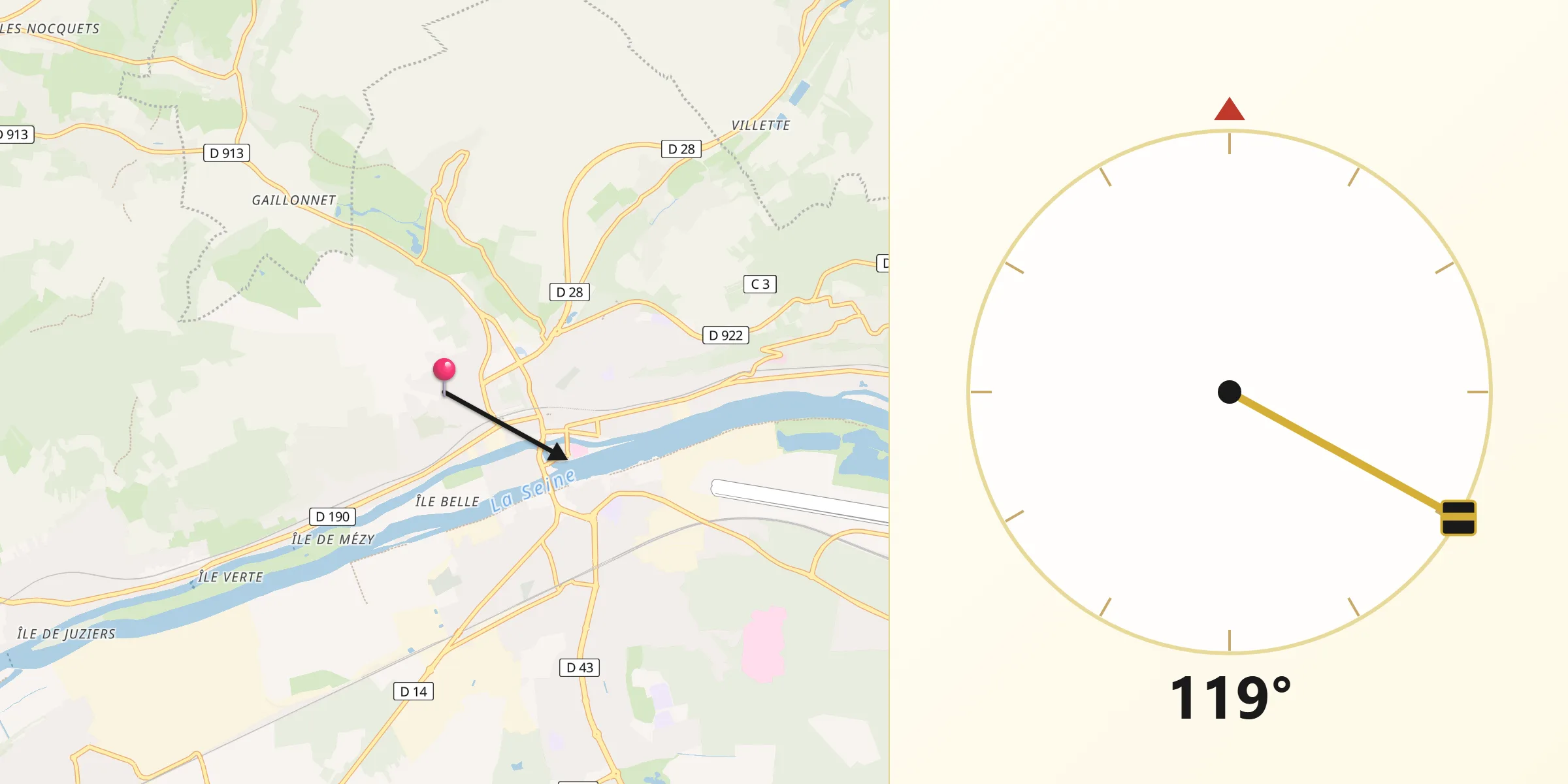 Direction vers la Qibla depuis Hardricourt