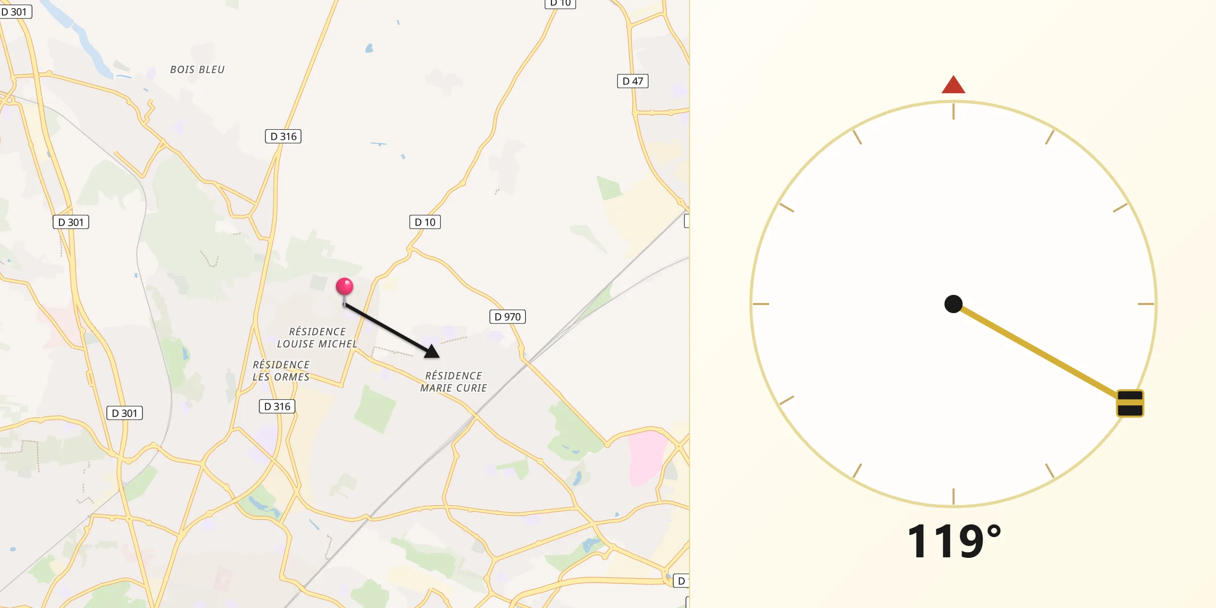 Direction vers la Qibla depuis Villiers-le-Bel