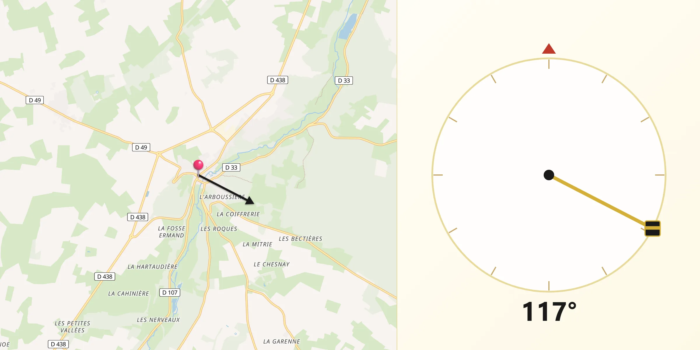 Direction vers la Qibla depuis Broglie