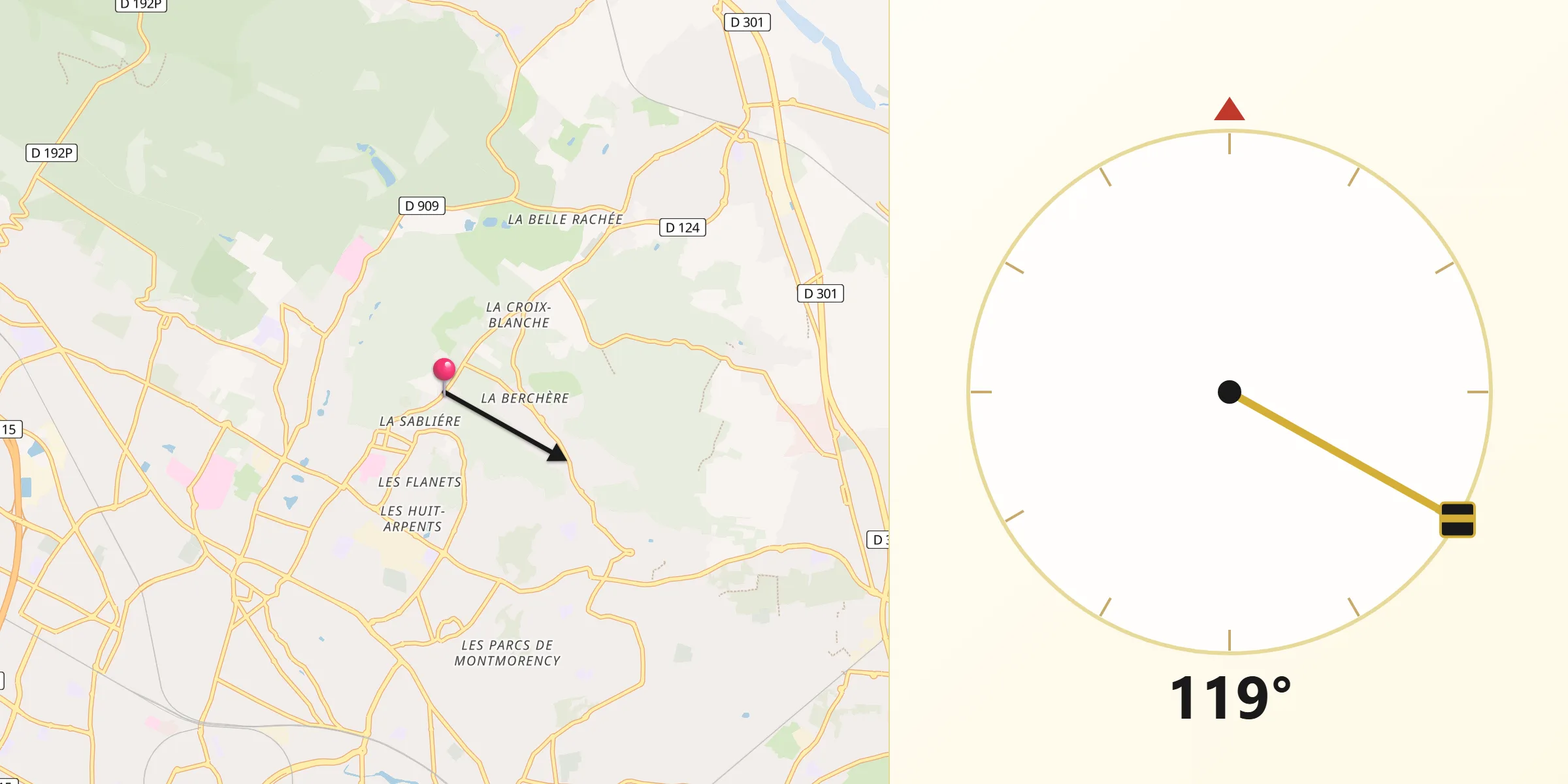 Direction vers la Qibla depuis Andilly