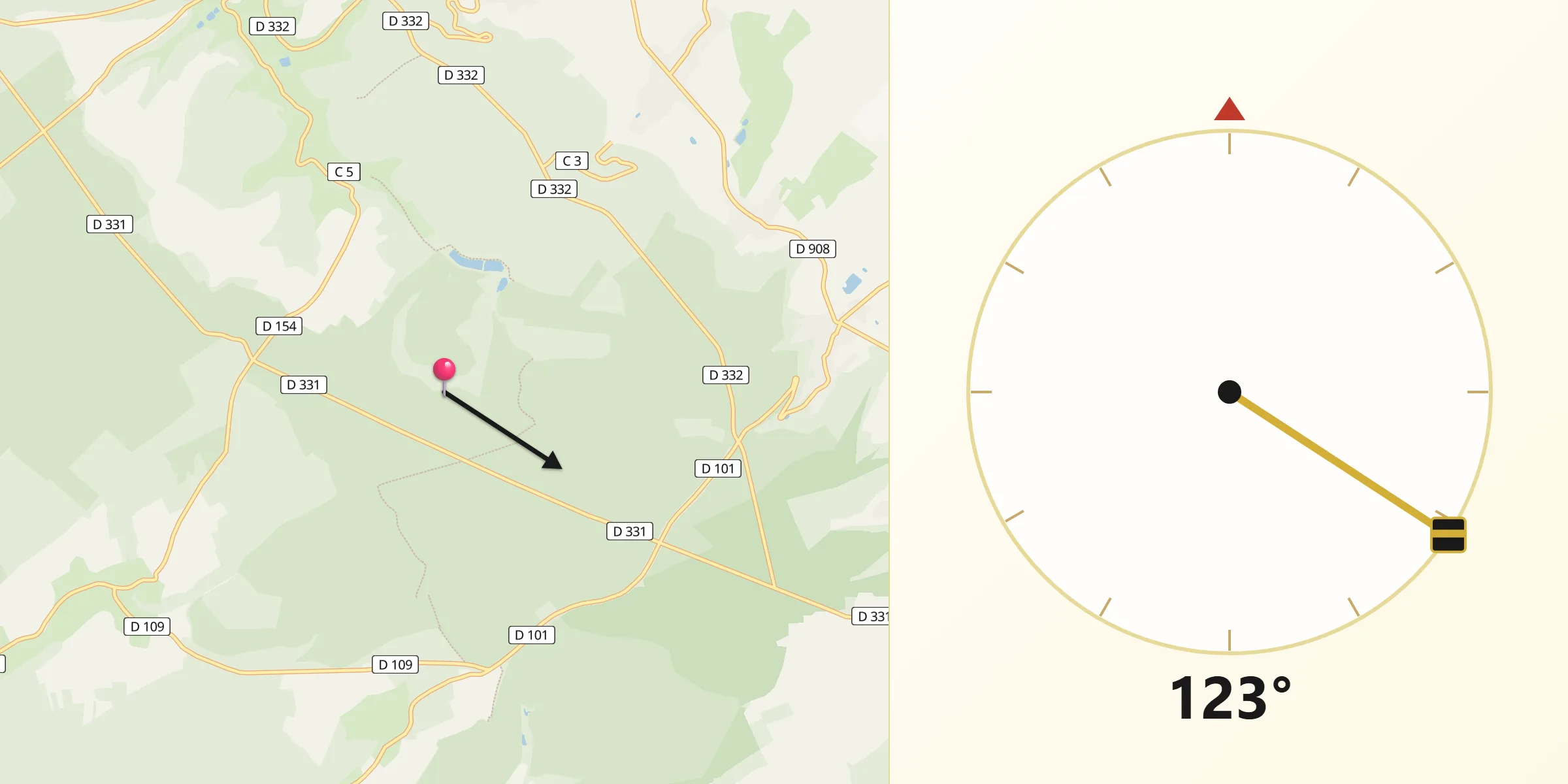 Direction vers la Qibla depuis Saint-Maurice-sous-les-Côtes