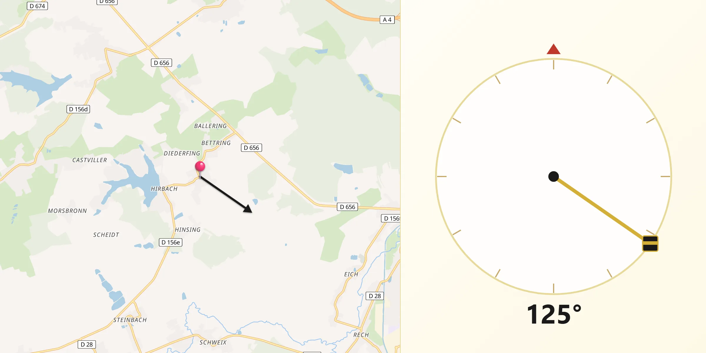 Direction vers la Qibla depuis Holving