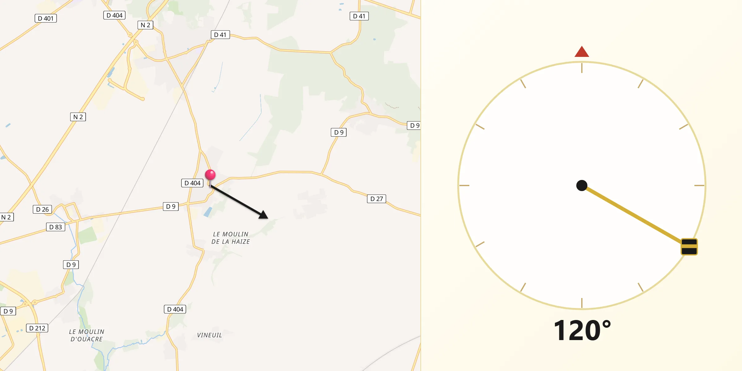 Direction vers la Qibla depuis Juilly