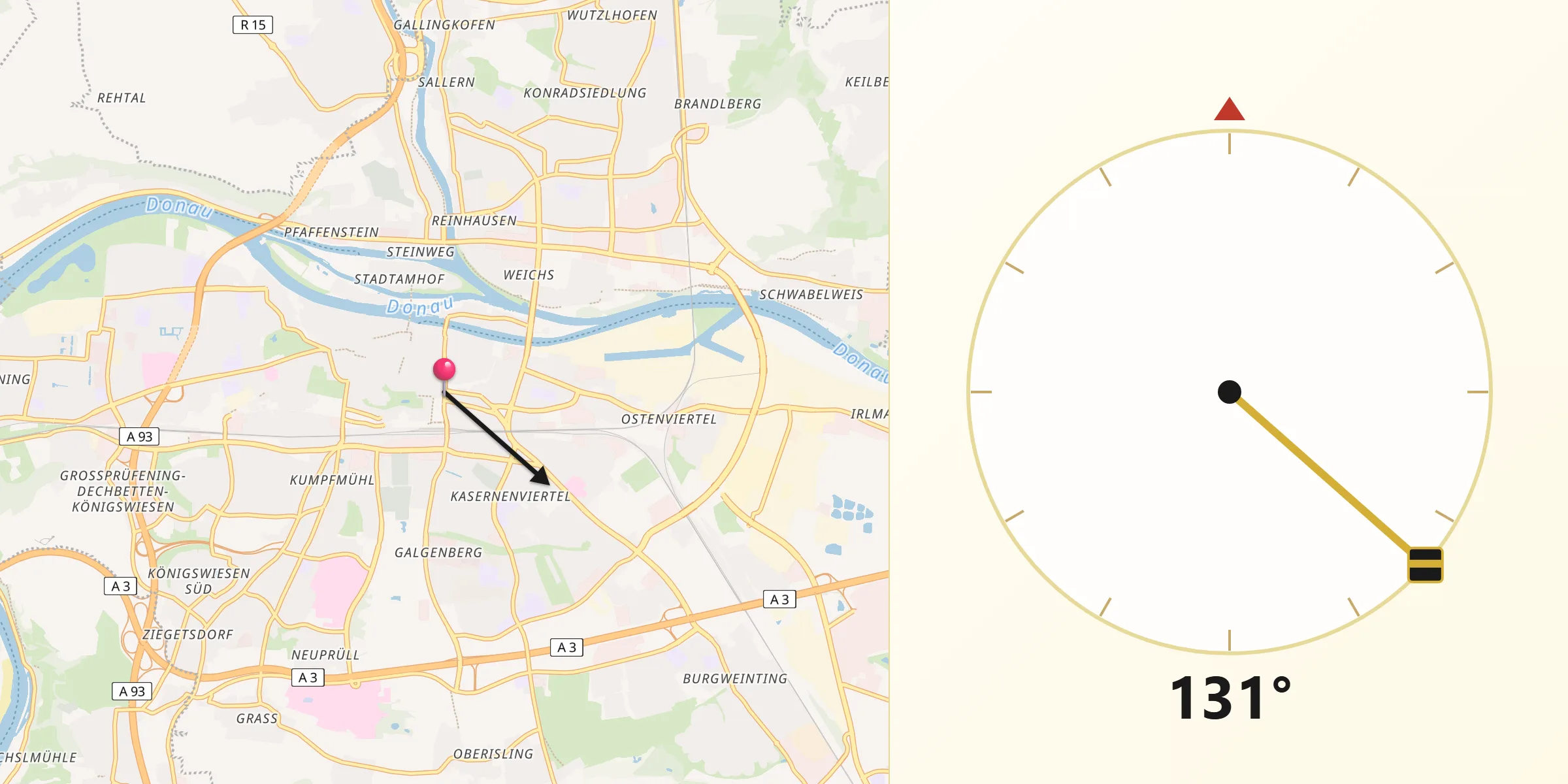 Qibla-Richtung von Regensburg