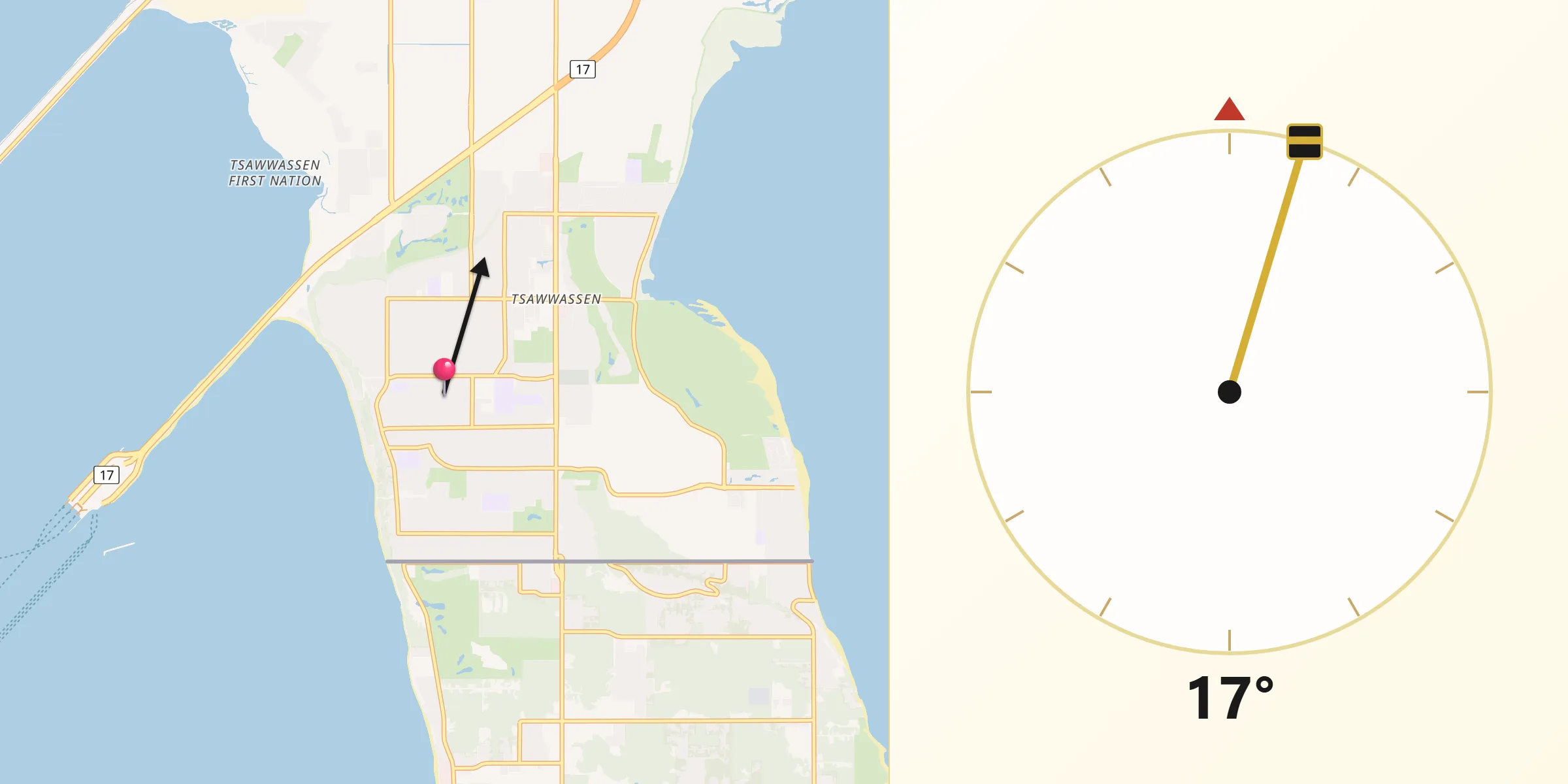 Qibla Direction from Tsawwassen