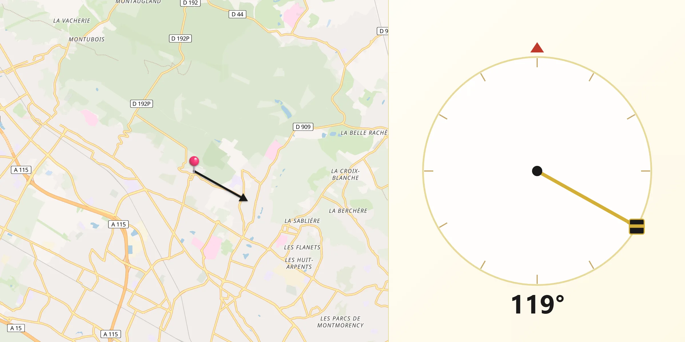 Direction vers la Qibla depuis Saint-Prix